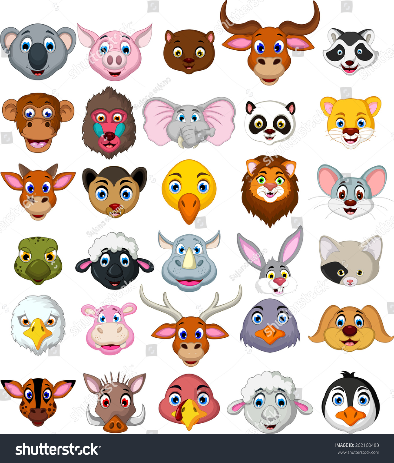 Big Animal Head Cartoon Collection Stock Vector Illustration 262160483 ...