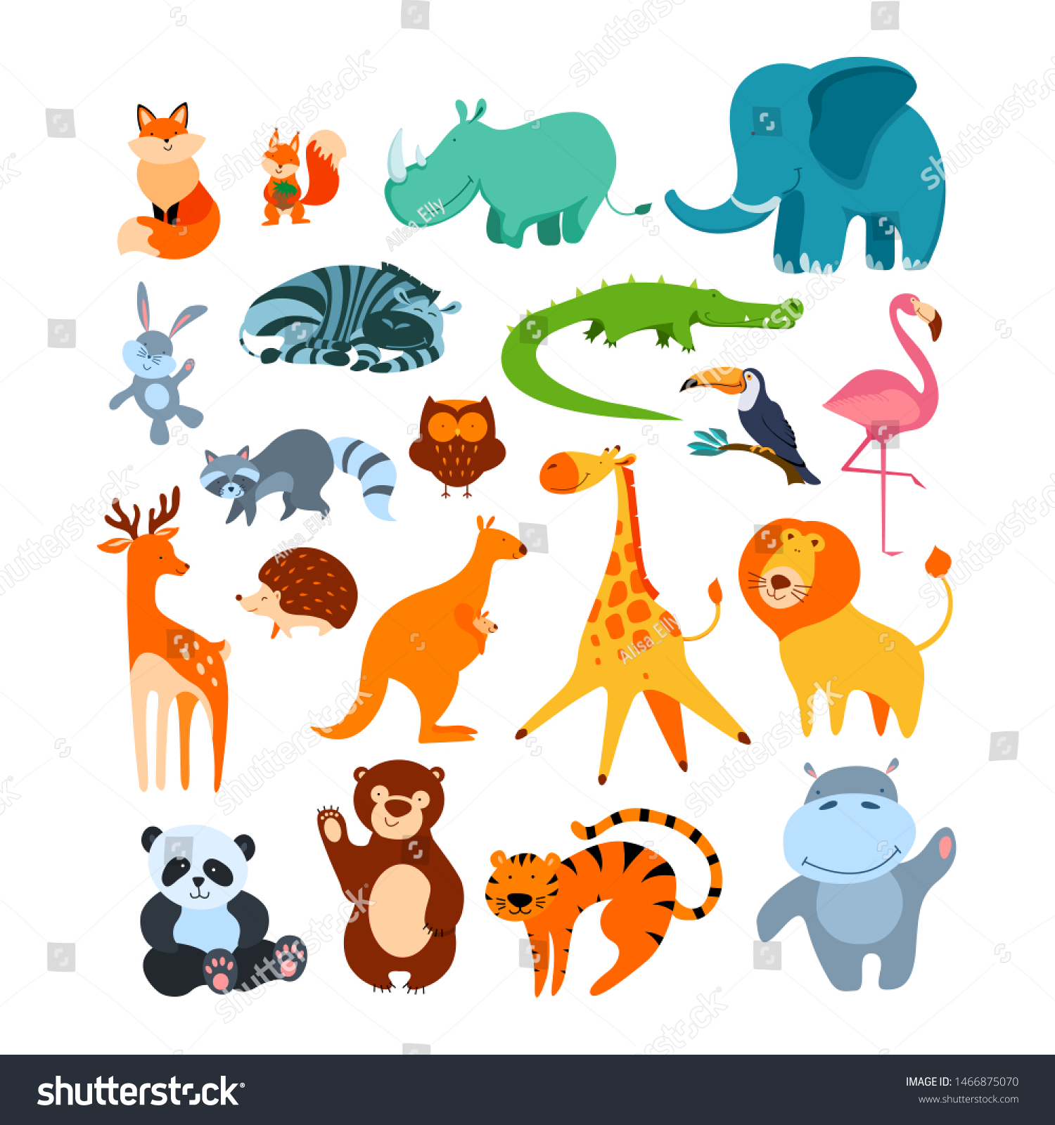 Big Animal Set Collection Cute Cartoon Stock Vector (Royalty Free ...