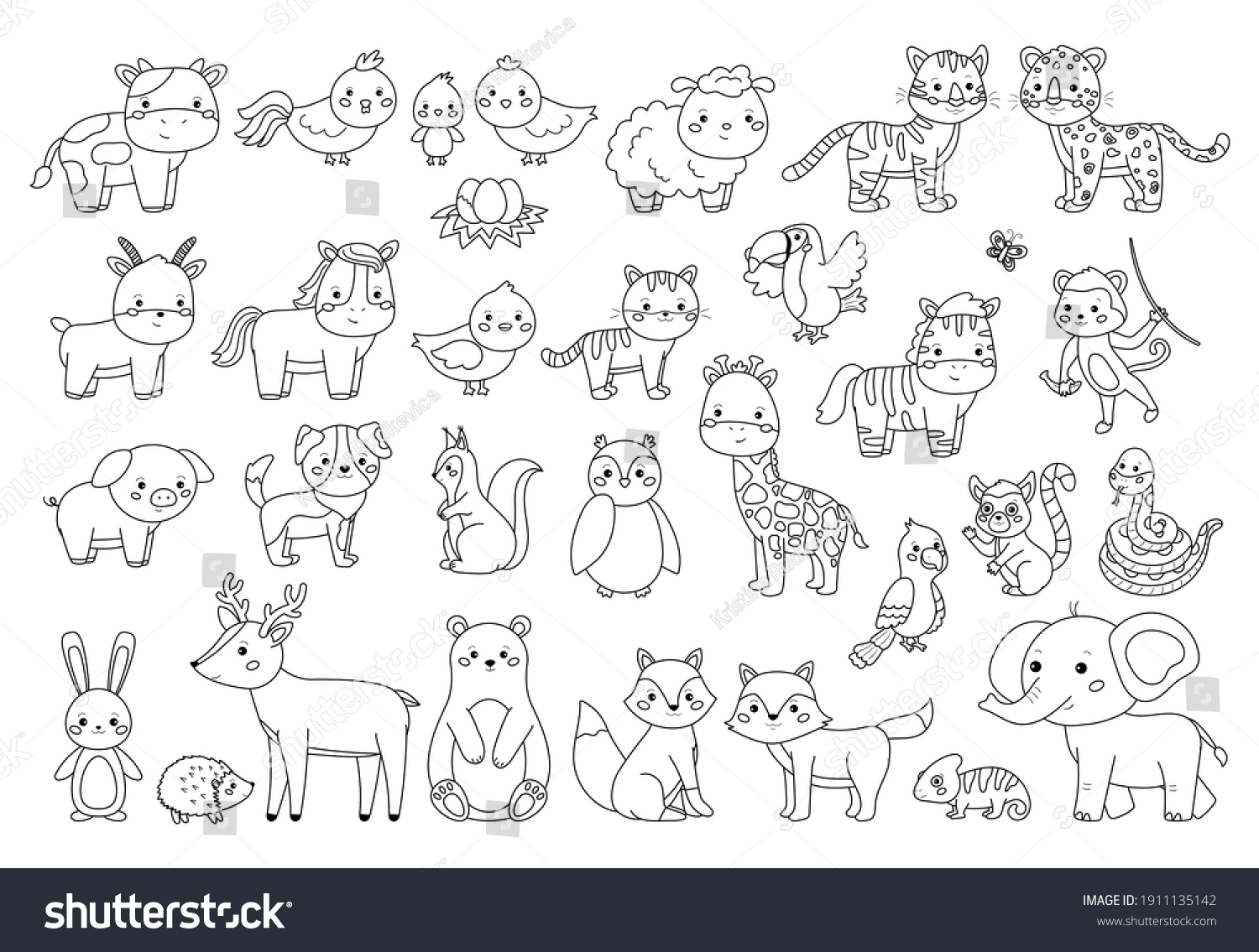 Big Animals Set Coloring Book Outline Stock Vector (Royalty Free ...