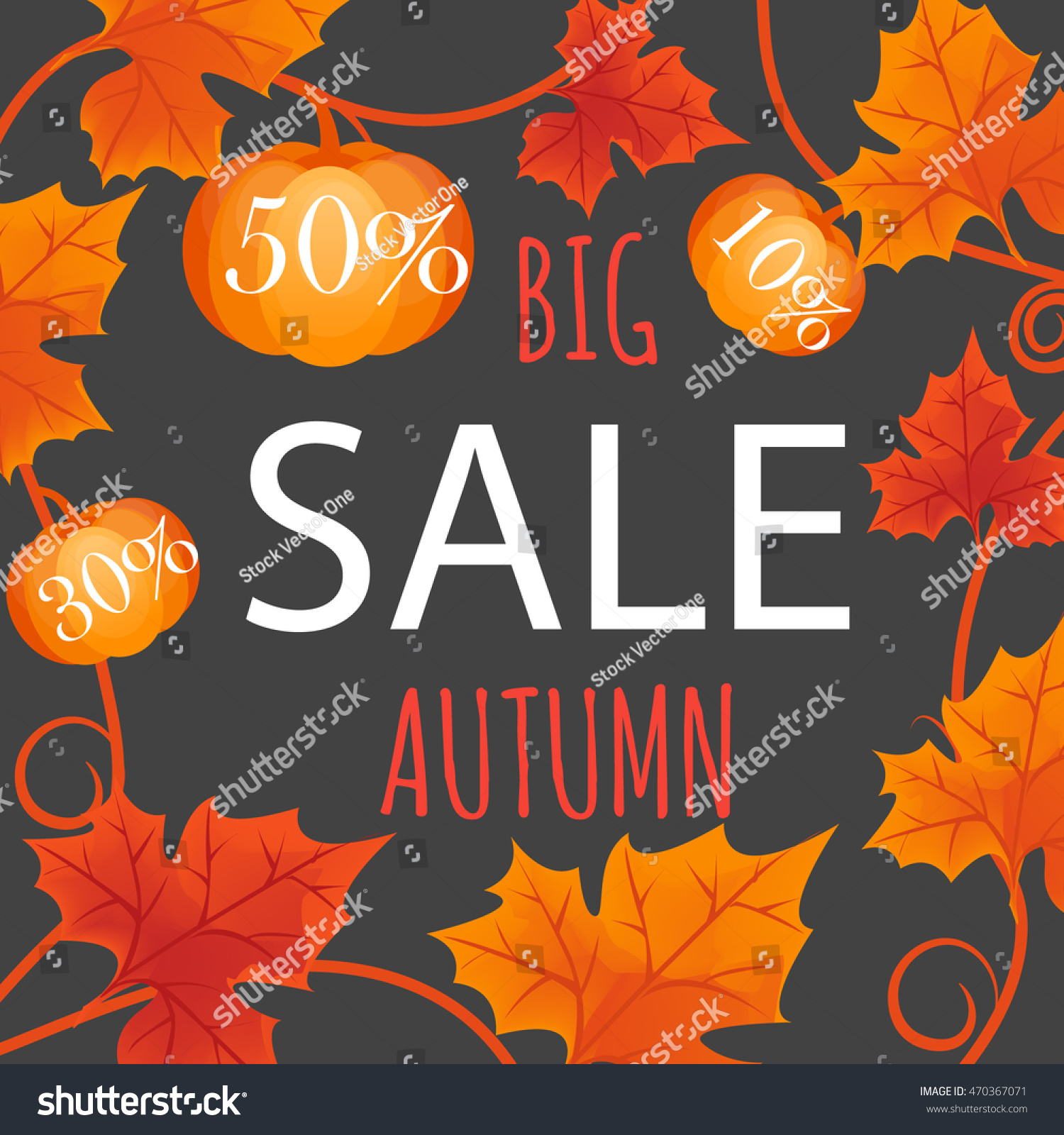 big autumn sale fall leaves pumpkin のベクター画像素材