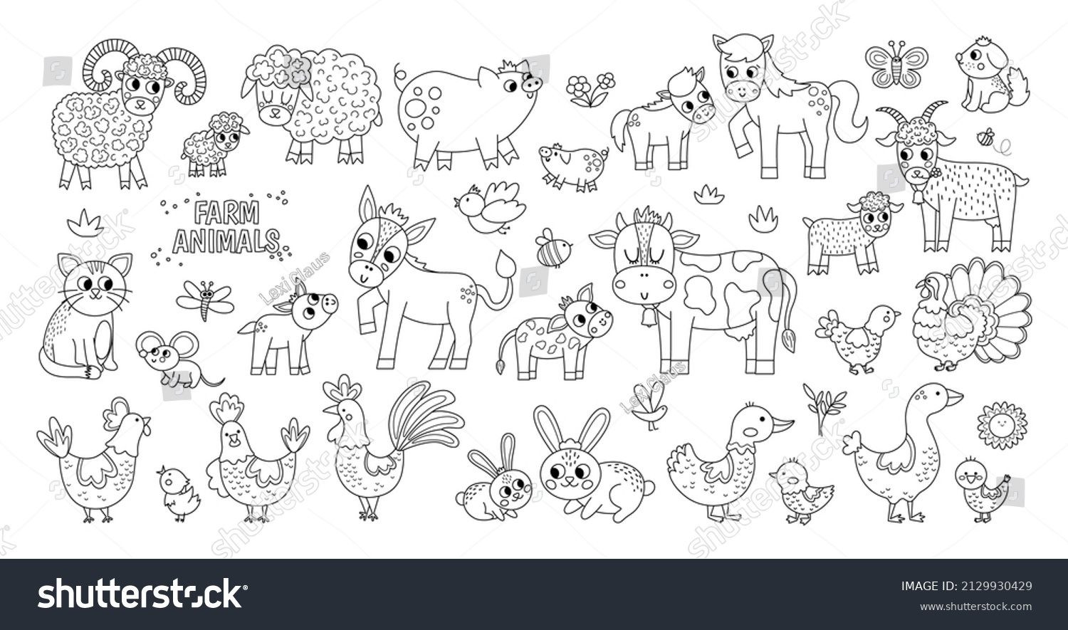 Big Black White Vector Farm Animals Stock Vector (Royalty Free ...