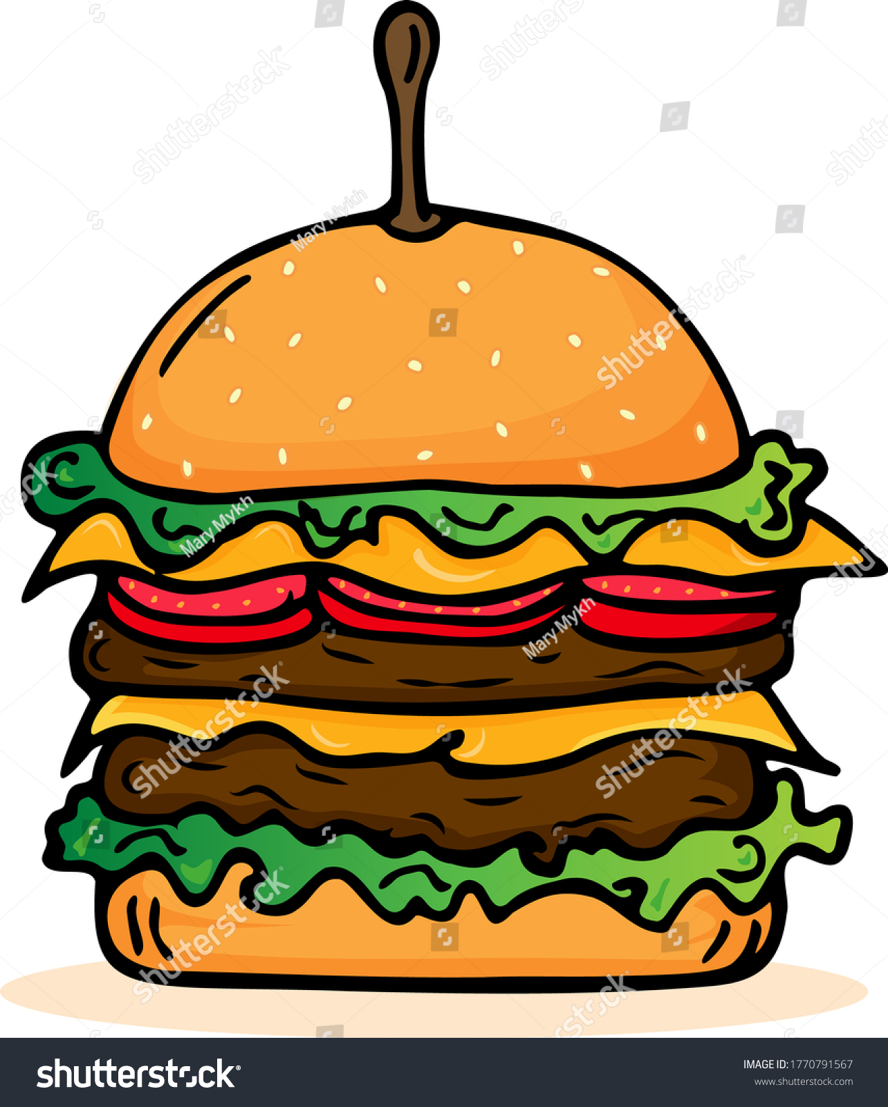 Big Burger Logo Colorful Handdrawn Hamburger Stock Vector Royalty Free