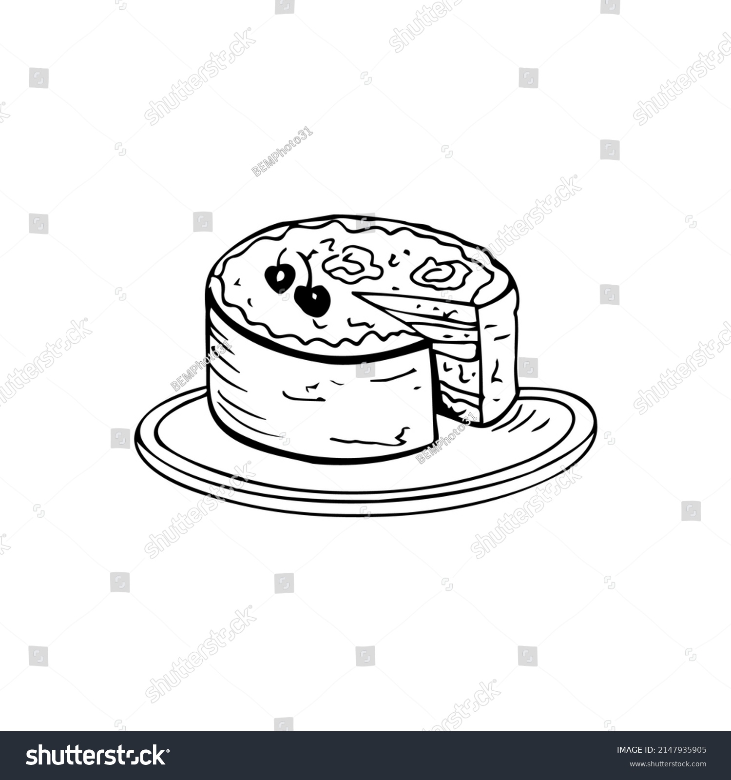 Big Cake Thin Black Lines On Stock Vector (Royalty Free) 2147935905 ...