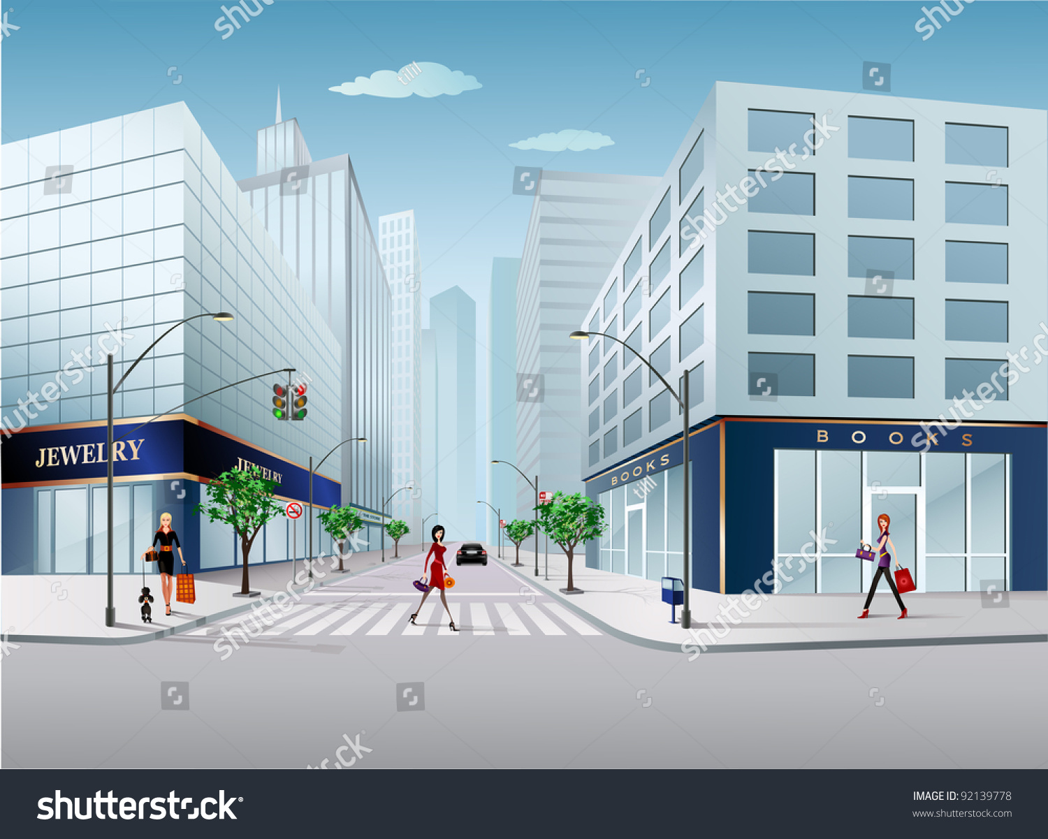 Big City Scene Stock Vector 92139778 - Shutterstock