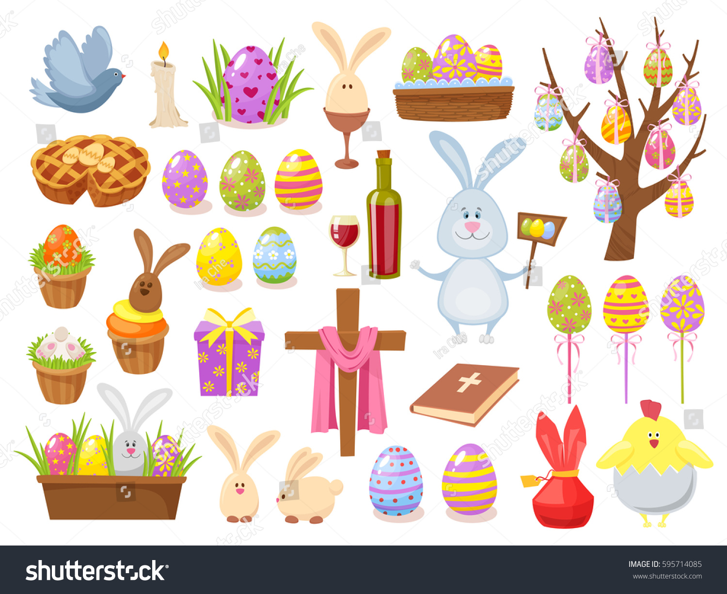 Big Collection Happy Easter Objects Cartoon Stock Vector (Royalty Free ...