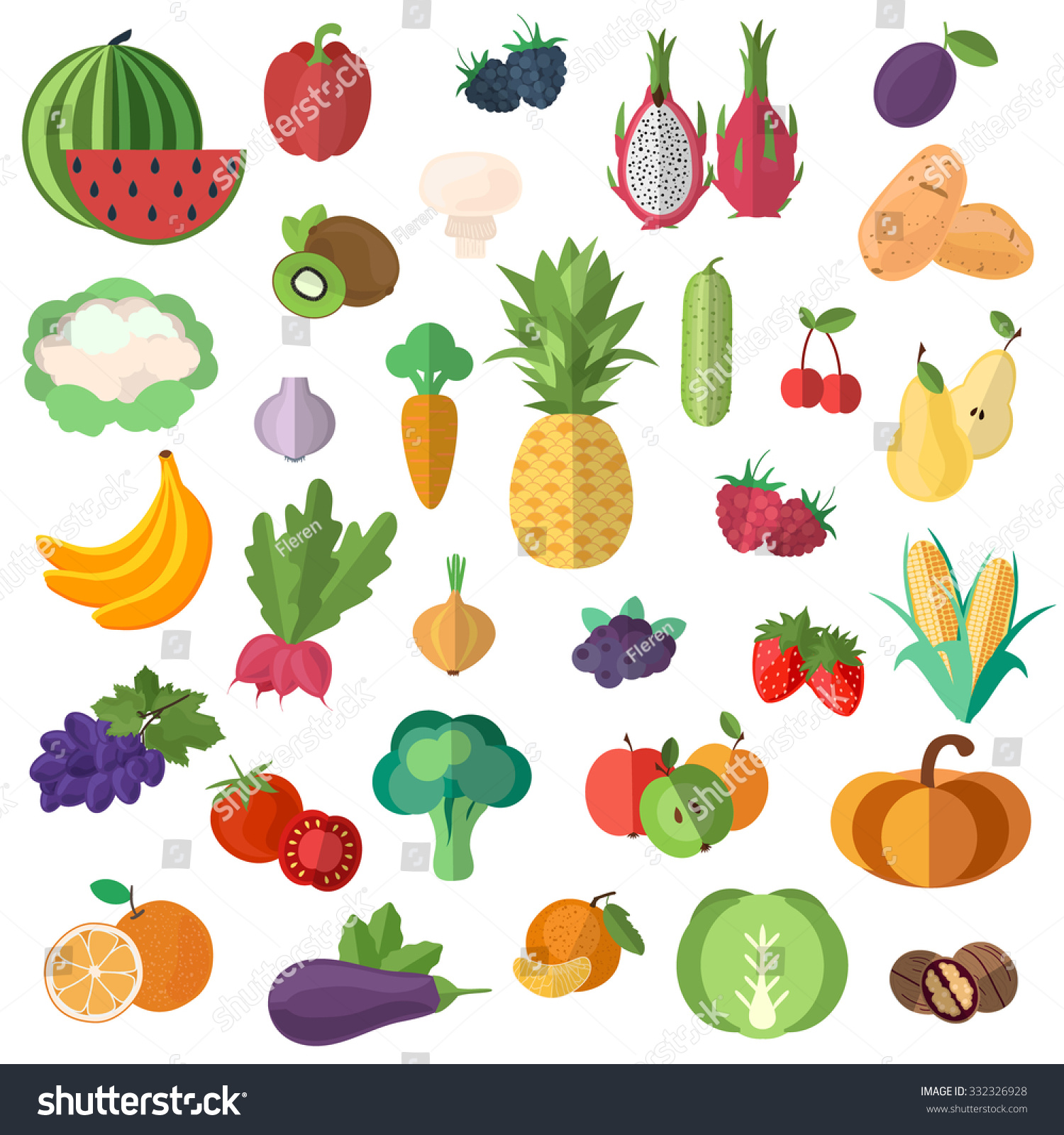 Big Collection Premium Quality Fruits Vegetables Stock Vector (Royalty ...