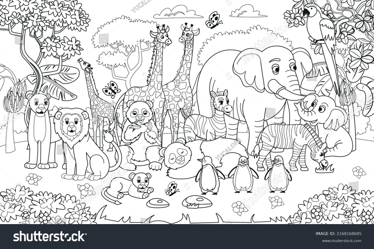 Big Coloring Book Zoo Animals Zoo Stock Vector (royalty Free 