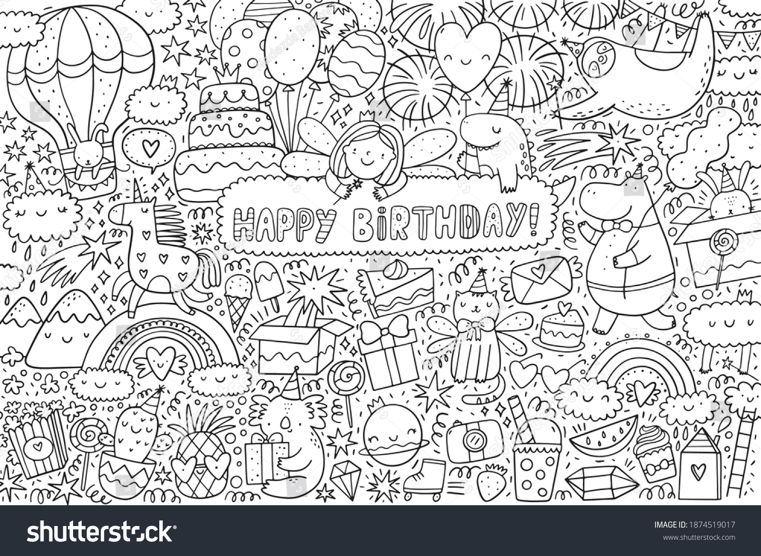 Big Coloring Poster Personalized Birthday Party Stock Vector (Royalty ...