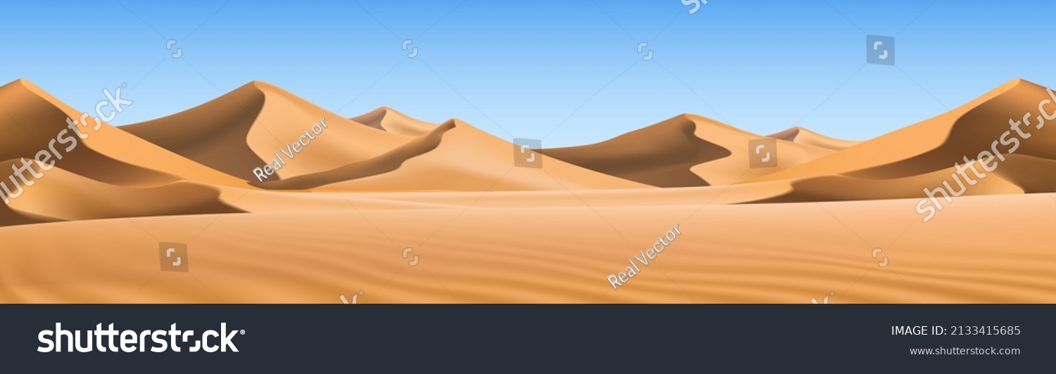 SVG of Big 3d realistic background of sand dunes. Desert landscape with blue sky. svg