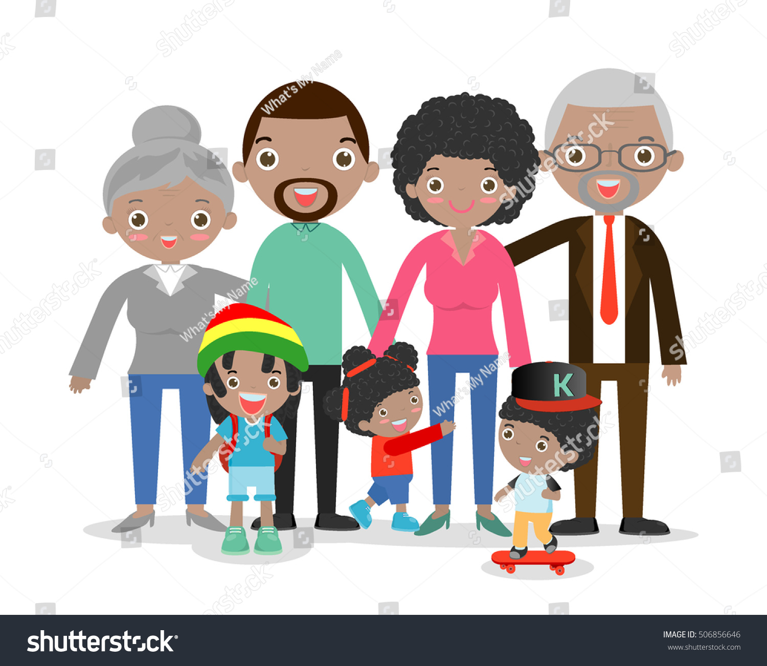 Big Family Africa On White Background, Grandfather, Grandmother,Mother ...