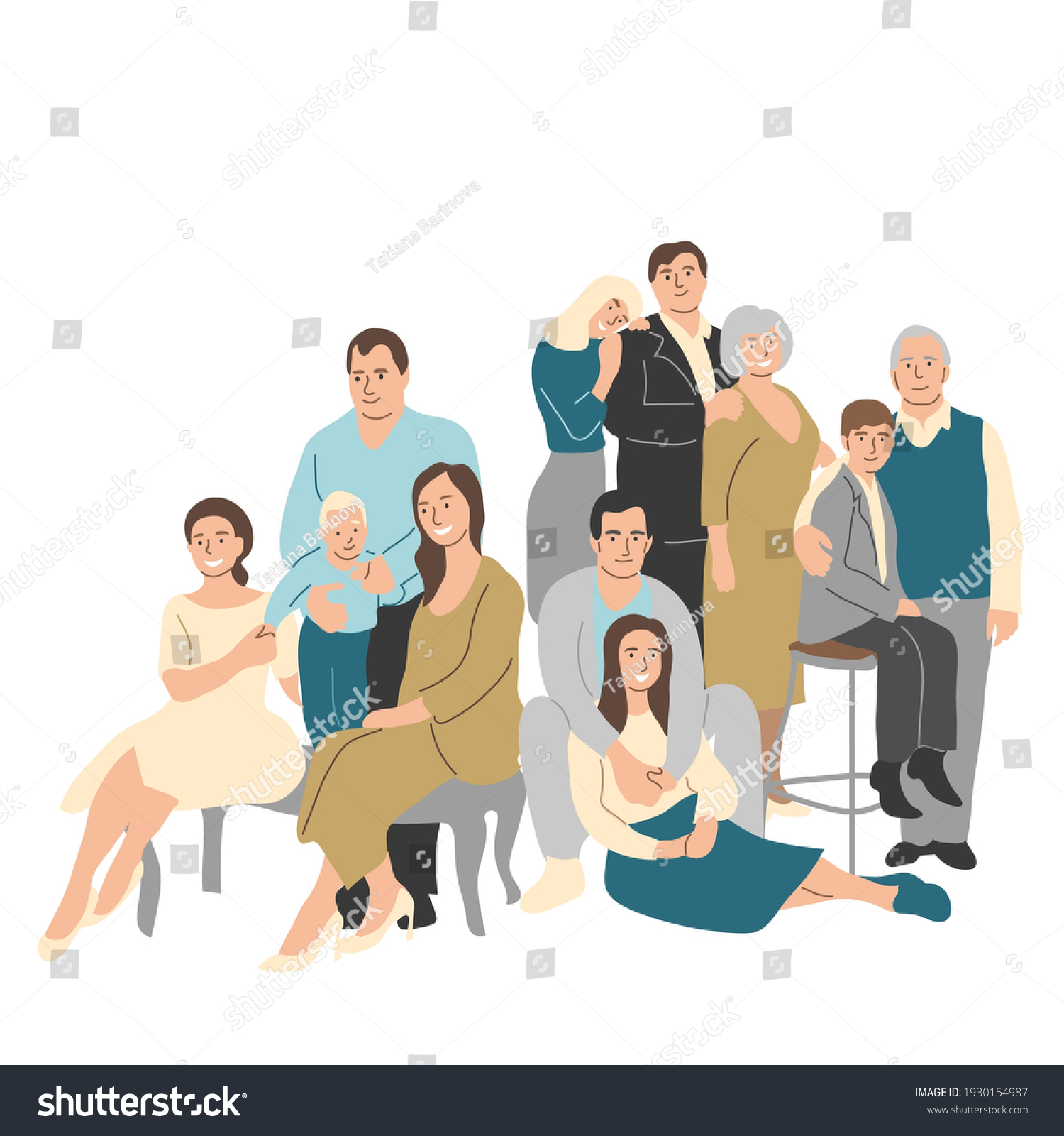 Big Family Flat Vector Illustration Stock Vector (Royalty Free) 1930154987