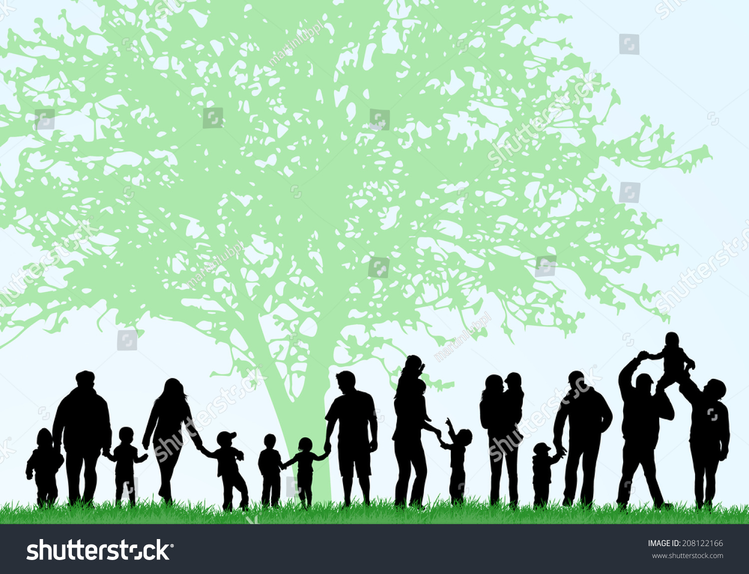 Big Family Silhouettes Stock Vector (royalty Free) 208122166