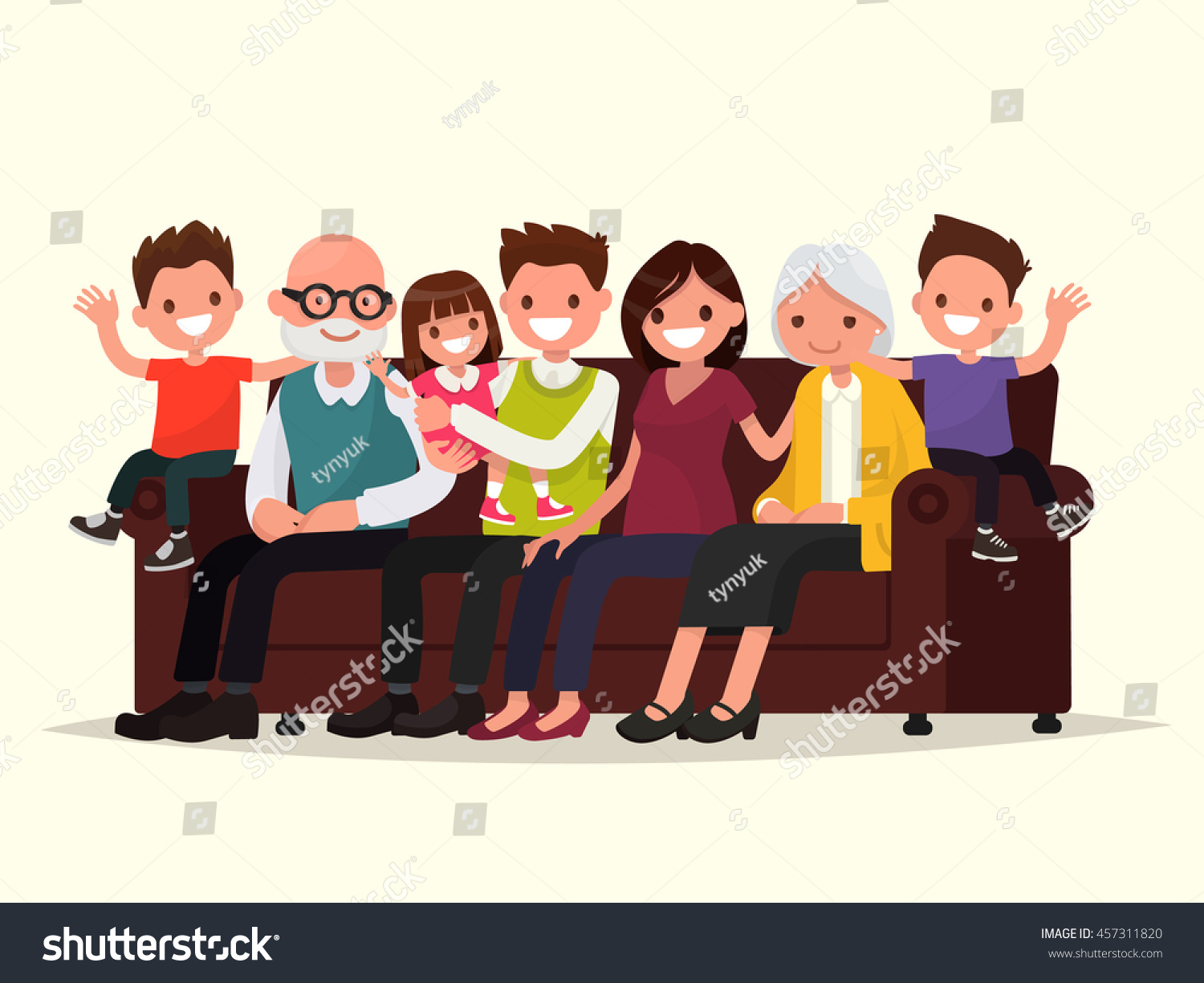 Big Family Sitting On Sofa Grandfather Stock Vector 457311820 ...
