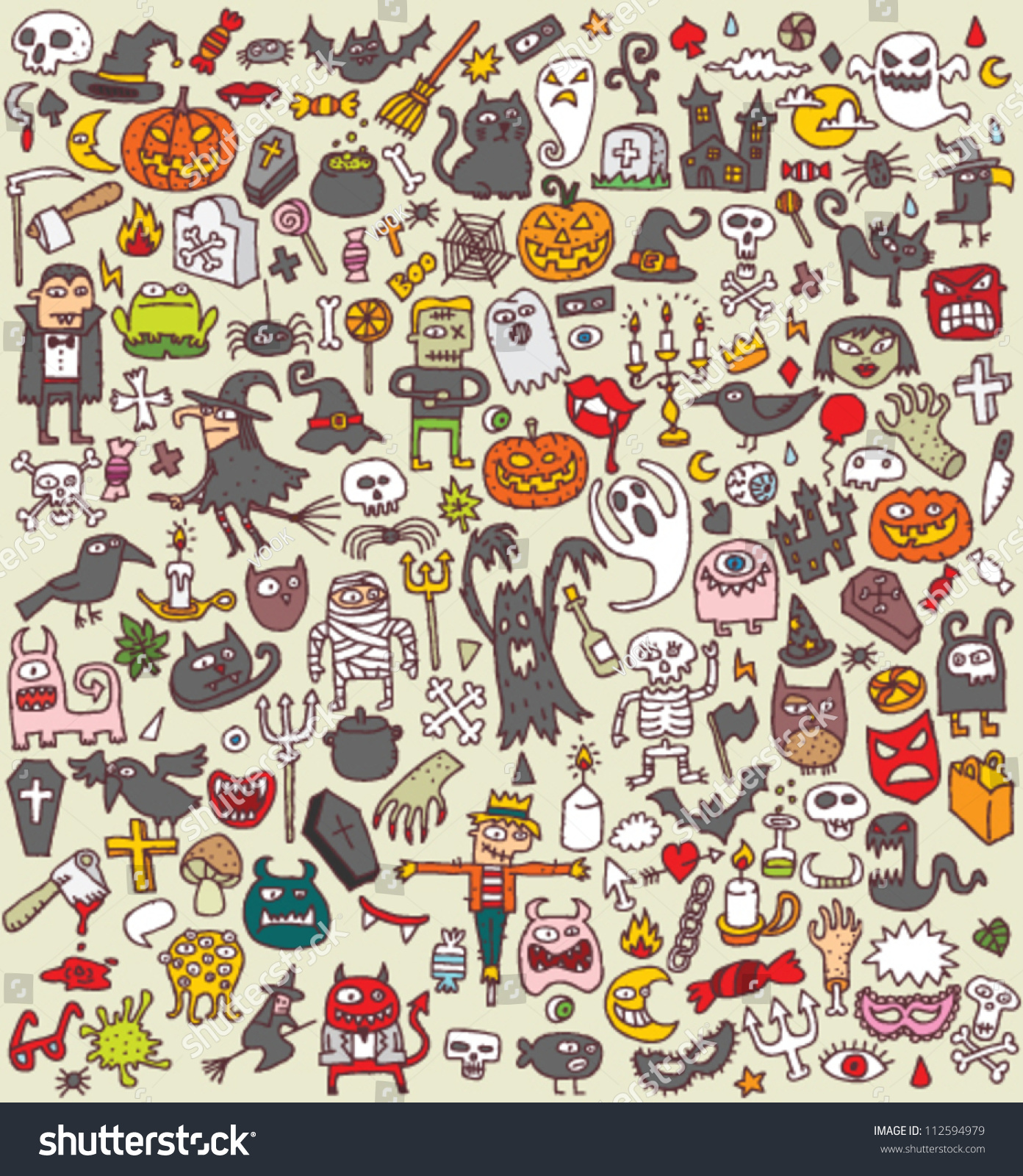 Big Halloween Collection Small Hand Drawn Stock Vector 112594979 ...