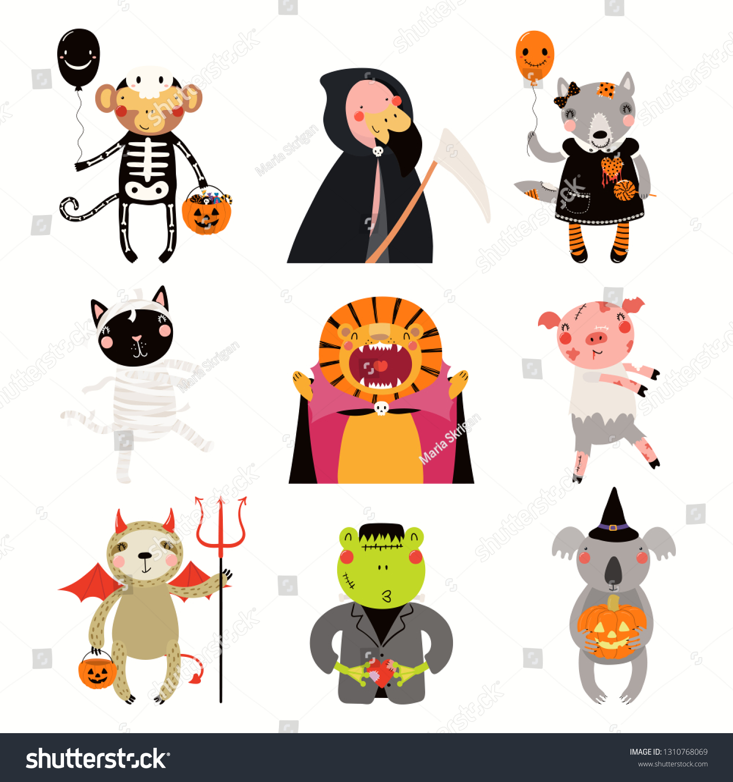 Big Halloween Set Cute Animals Costumes Stock Vector (Royalty Free ...