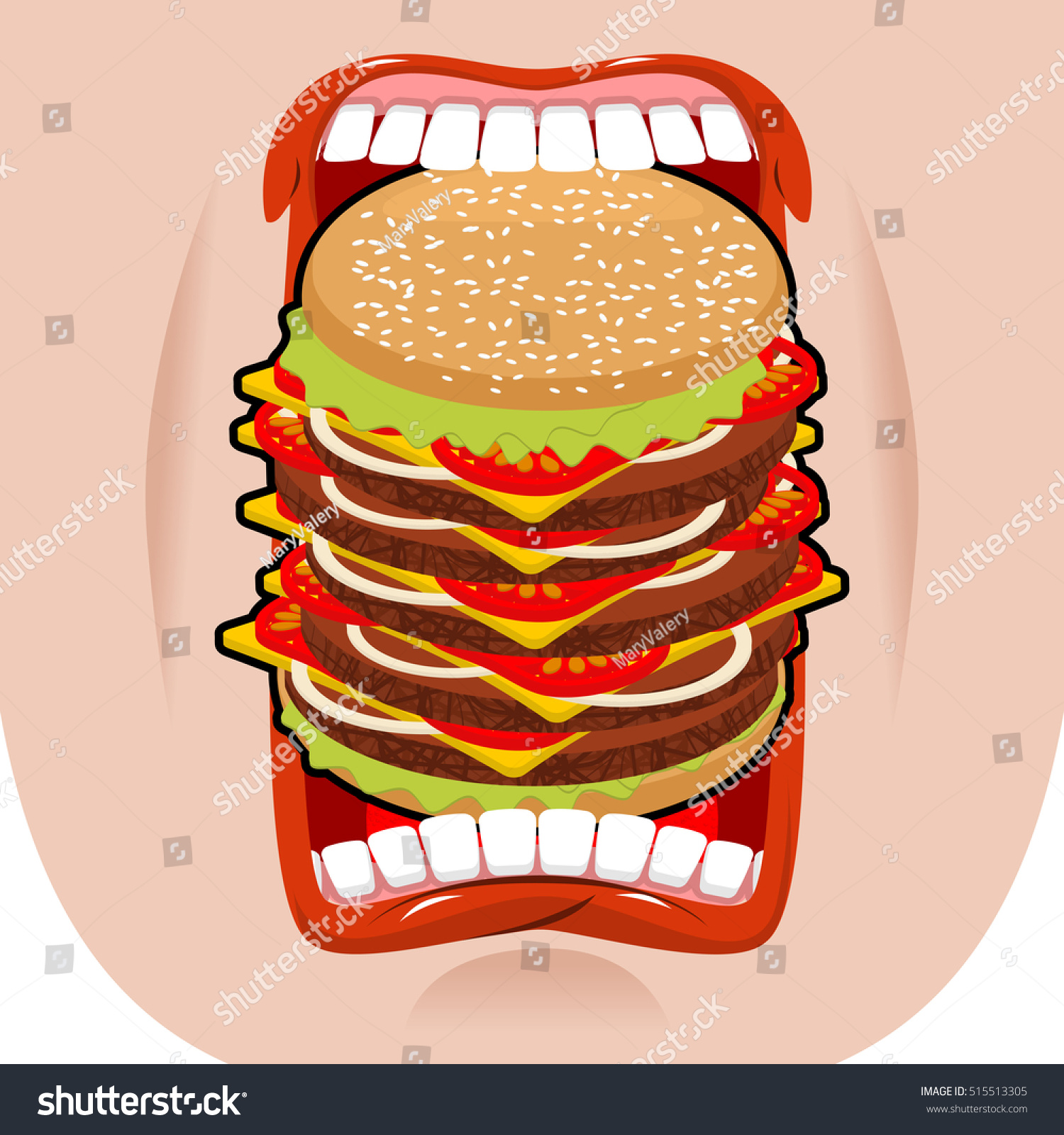 Big Hamburger Mouth Strong Hunger Great Stock Vector 515513305 ...