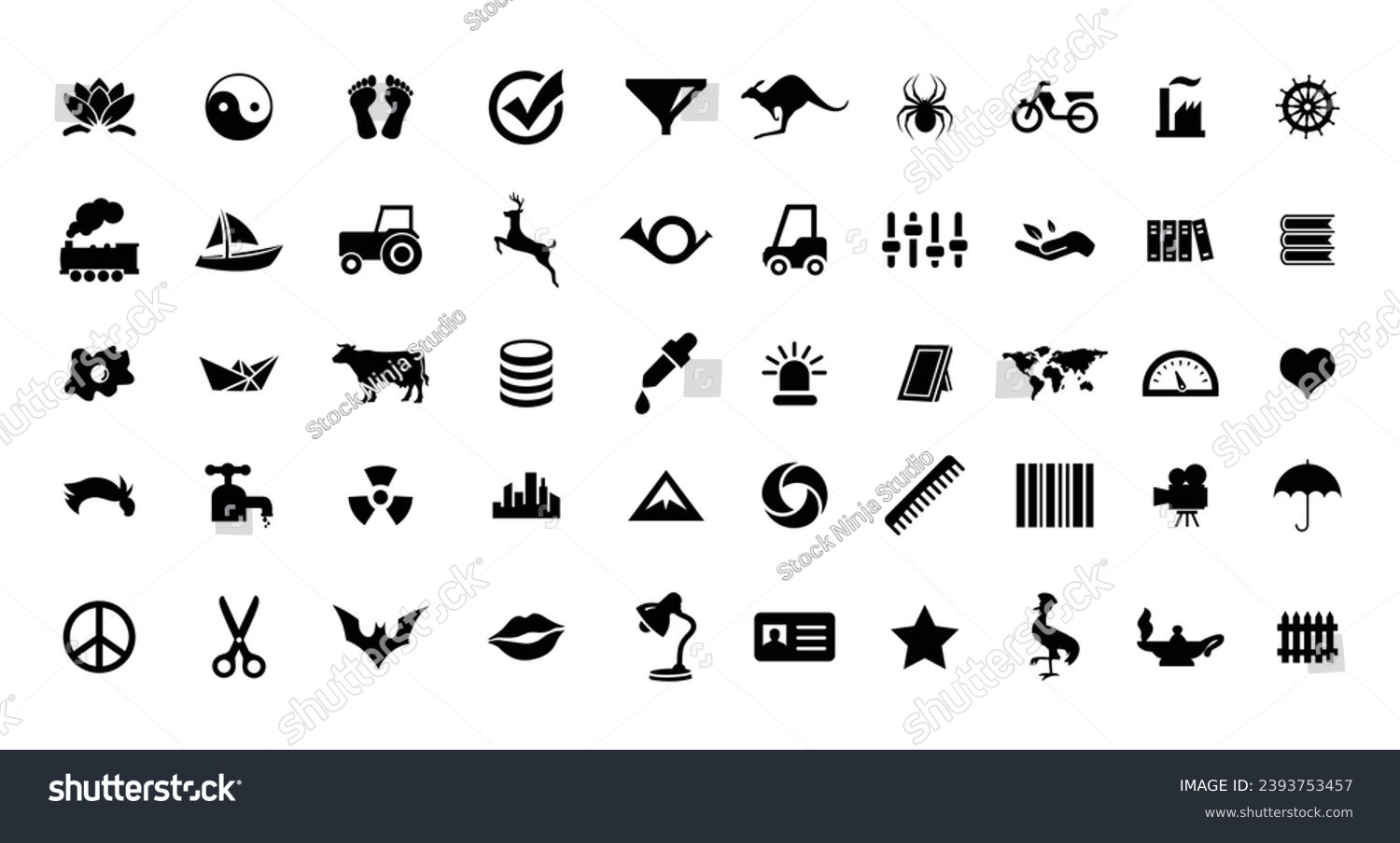 SVG of Big Icon Set: Marketing Funnel, Yin Yang, Book, Library, Peace, Star, Camera, Deer And Many More. svg