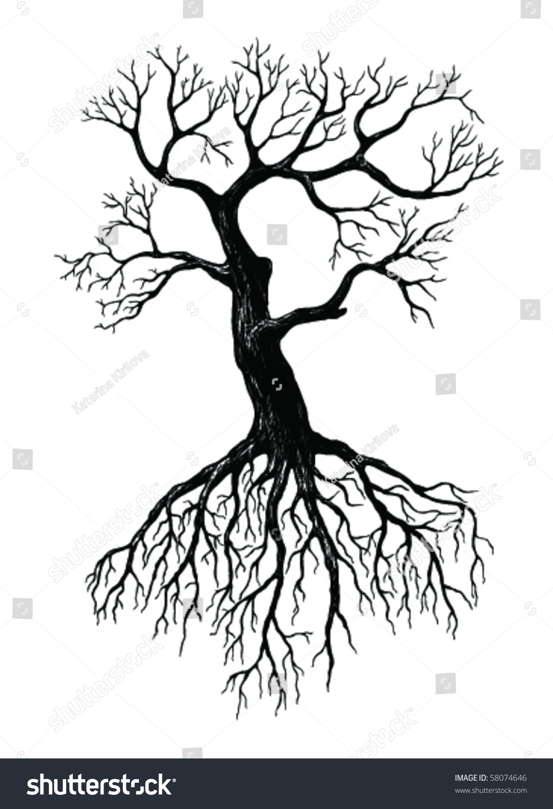 Big Leafless Tree Stock Vector 58074646 - Shutterstock