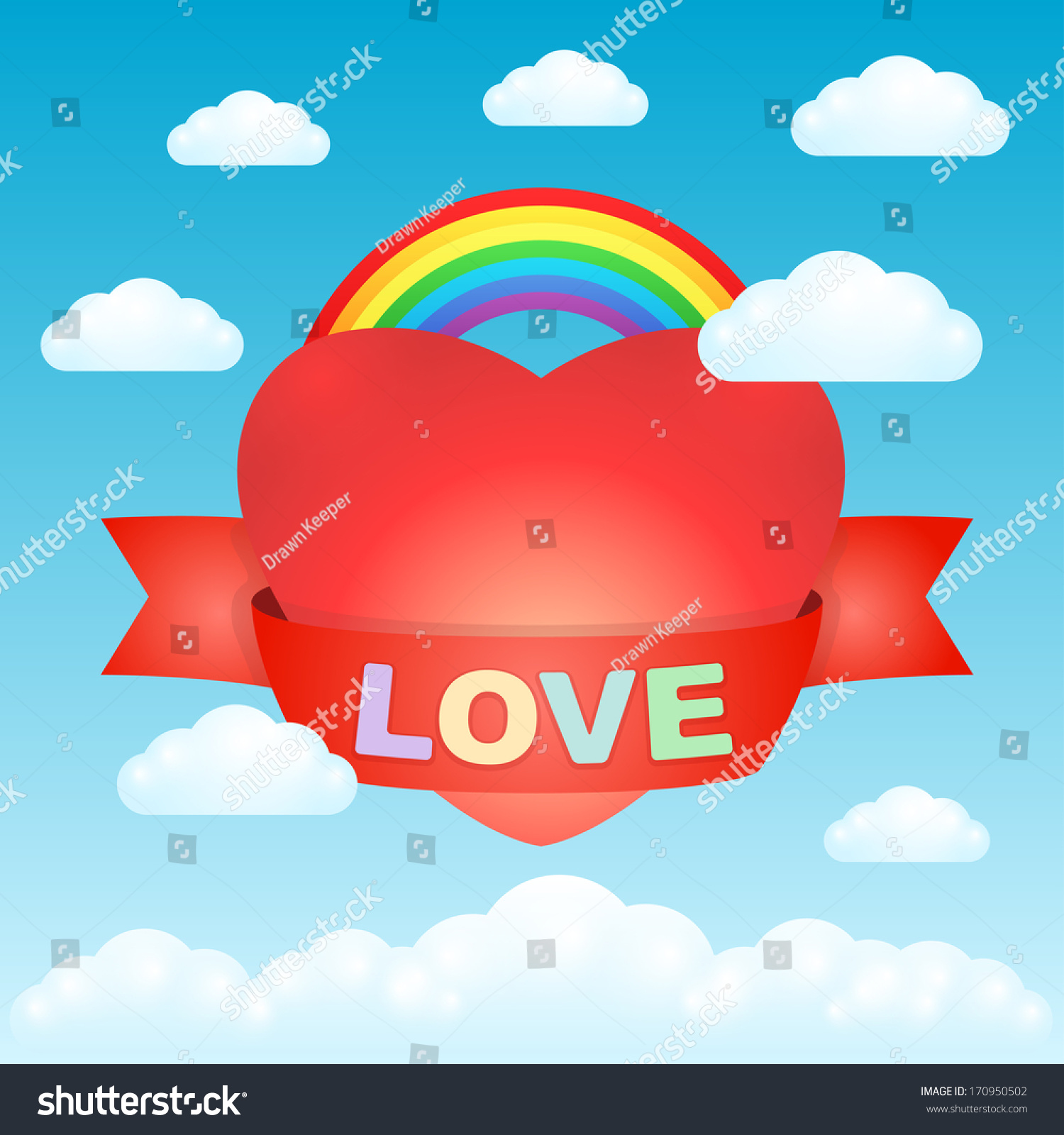 Big Love Sky Heart Rainbow Clouds Stock Vector Royalty Free