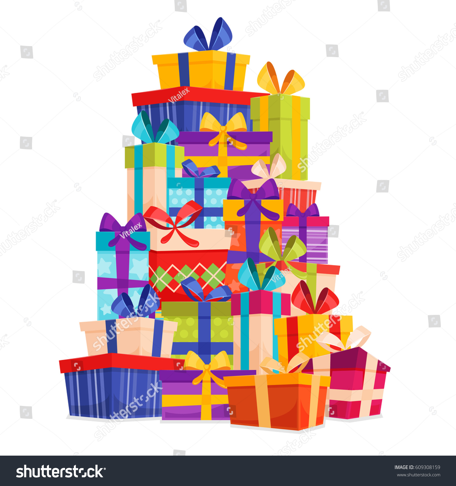 Big Pile Colorful Wrapped Gift Boxes Stock Vector 609308159 - Shutterstock