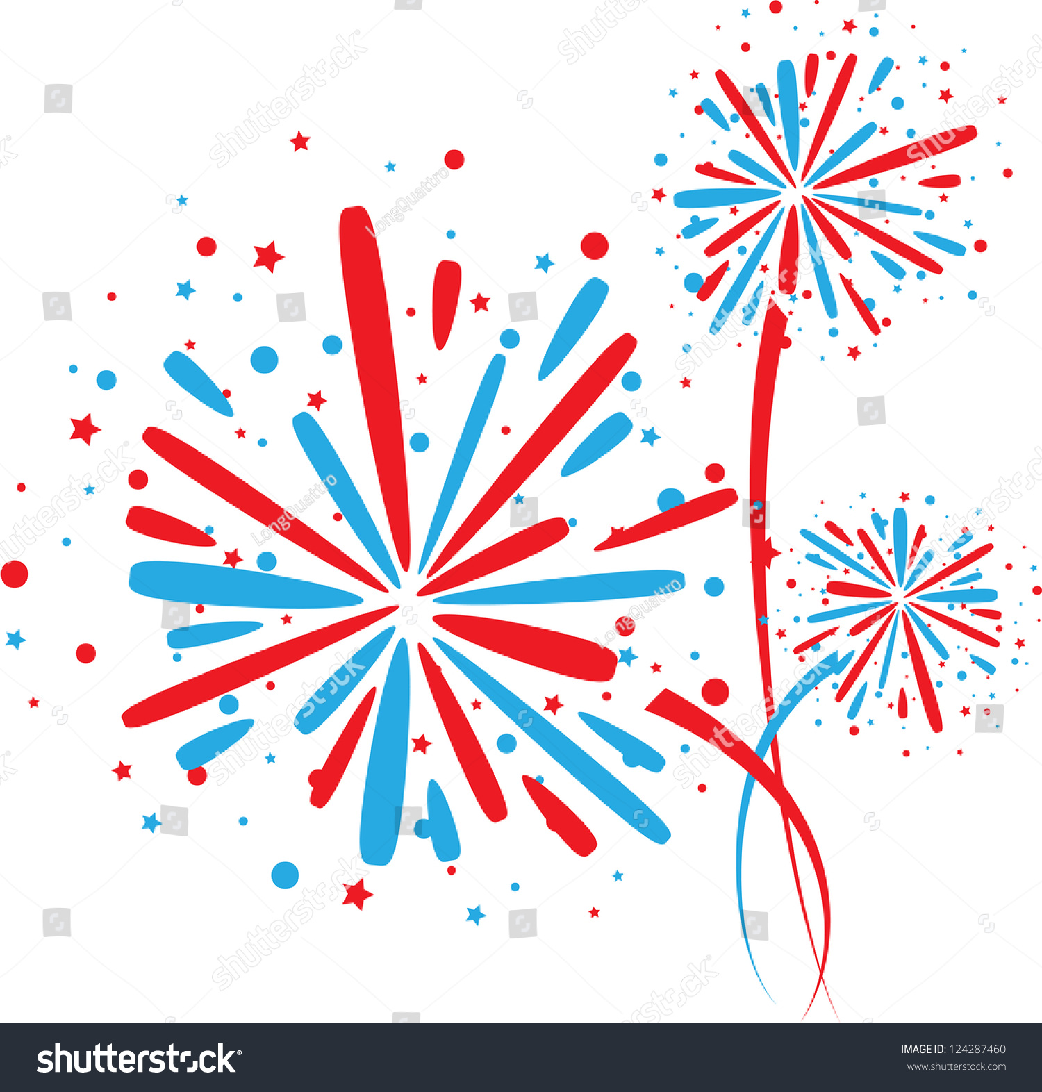 Big Red Blue Fireworks On White Stock Vector 124287460 ...