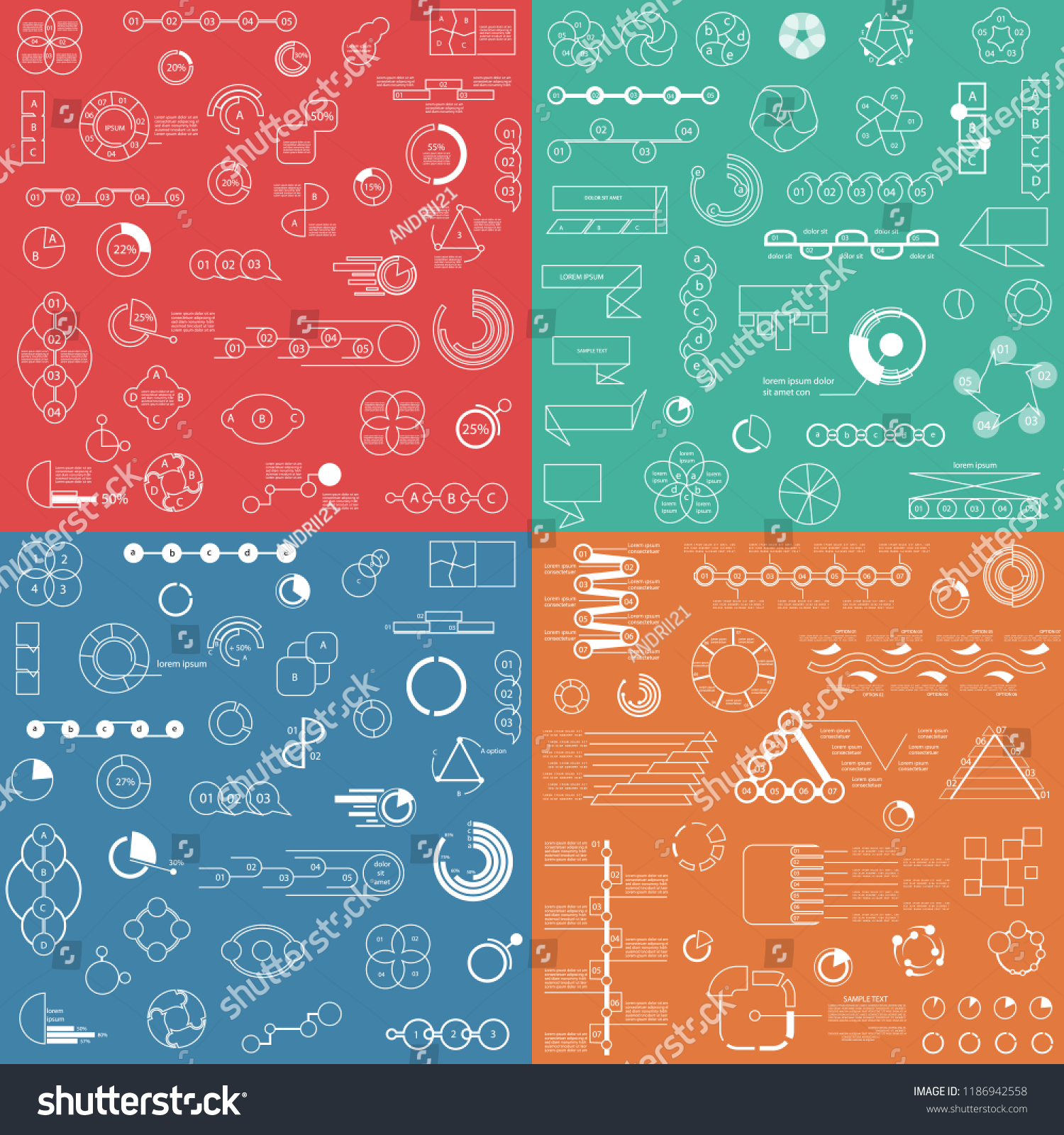 Big Set Linear Infographic Elements Stock Vector Royalty Free