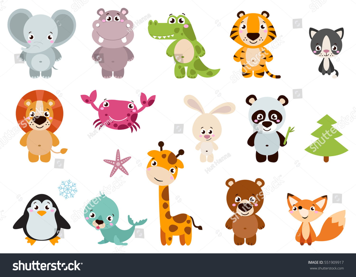 SVG of Big set isolated animals. Vector collection funny animals. Cute animals: forest, farm, domestic, polar in cartoon style. Giraffe, elephant, crab, rabbit, fox svg