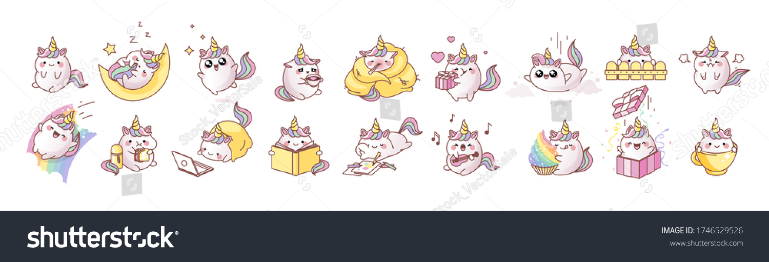 SVG of Big set kit collection vector isolated illustration cute unicorn kawaii cartoon japanese style Emoji character sticker emoticon smile emotion mascot svg