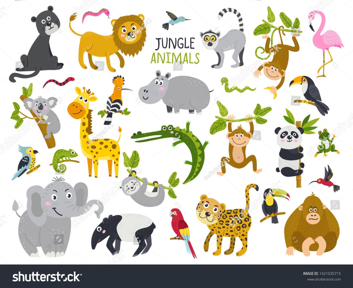 Big Set Cute Animals Jungle Stock Vector Royalty Free