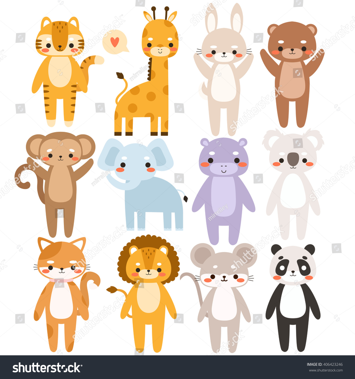 Big Set Cute Cartoon Animals Illustration Stock Vector (Royalty Free ...