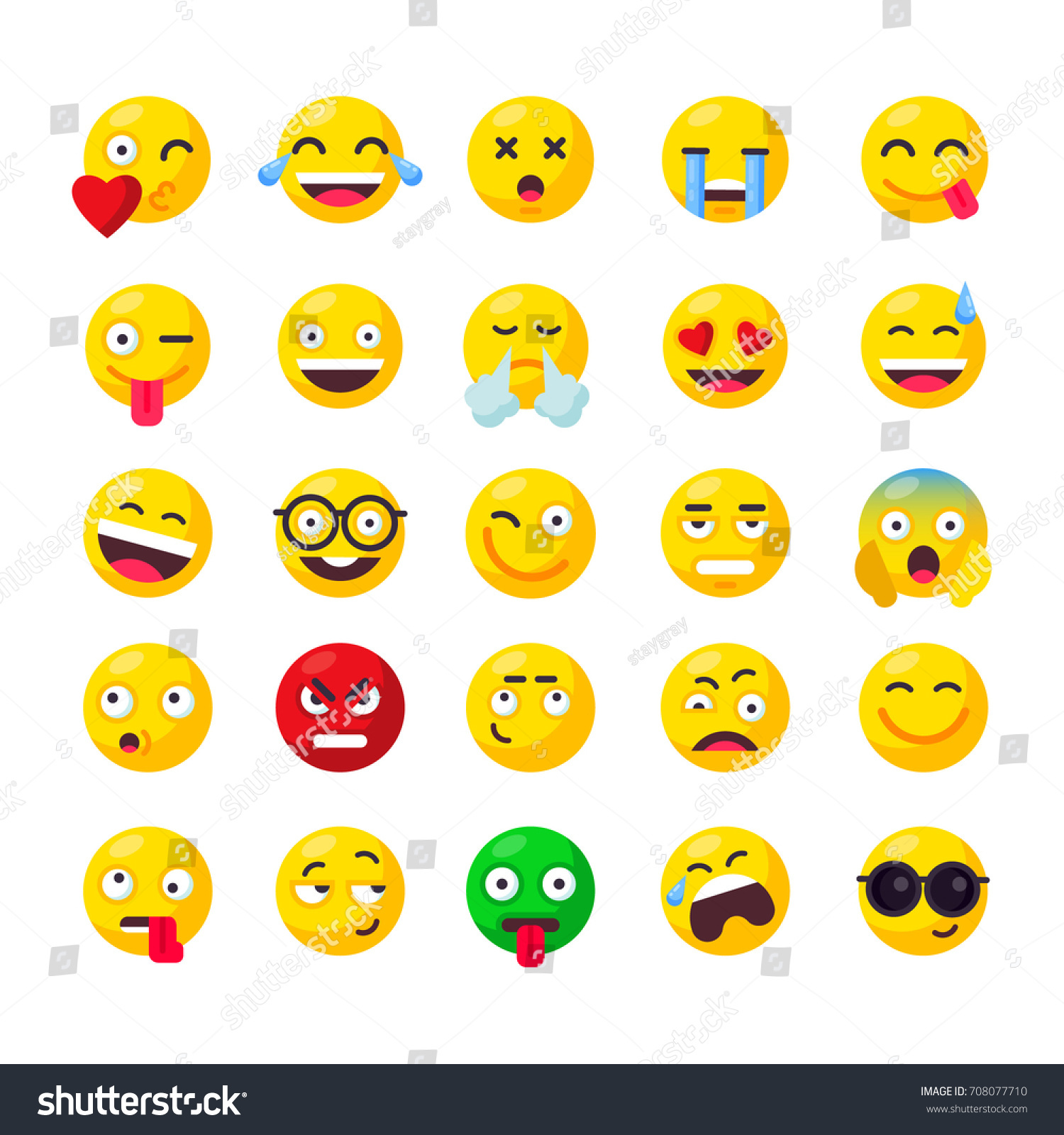 Big Set Cute Smiley Emoticons Set Stock Vector 708077710 - Shutterstock