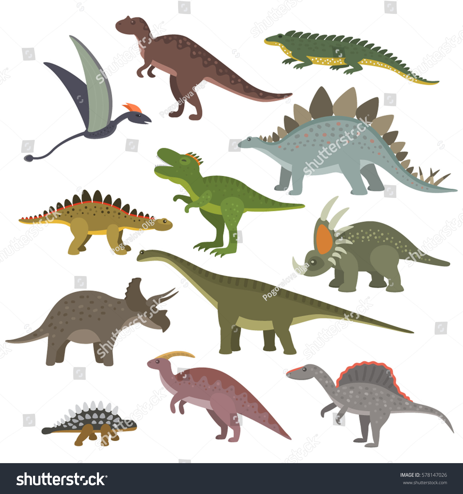 Big Set Different Dinosaurs Cartoon Style Stock Vector (Royalty Free ...