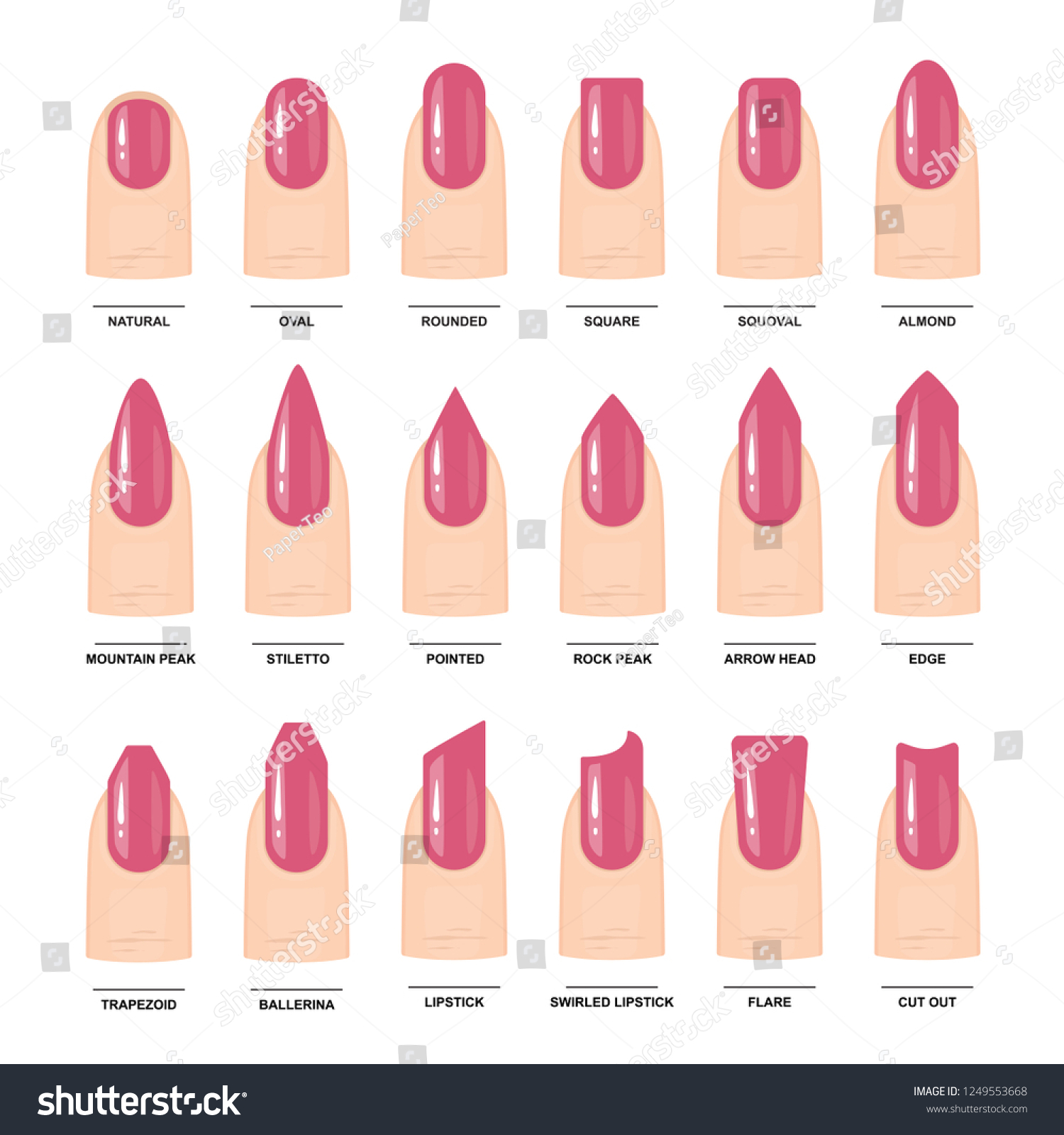 Big Set Different Nail Shapes Manicure Stock Vector (Royalty Free ...