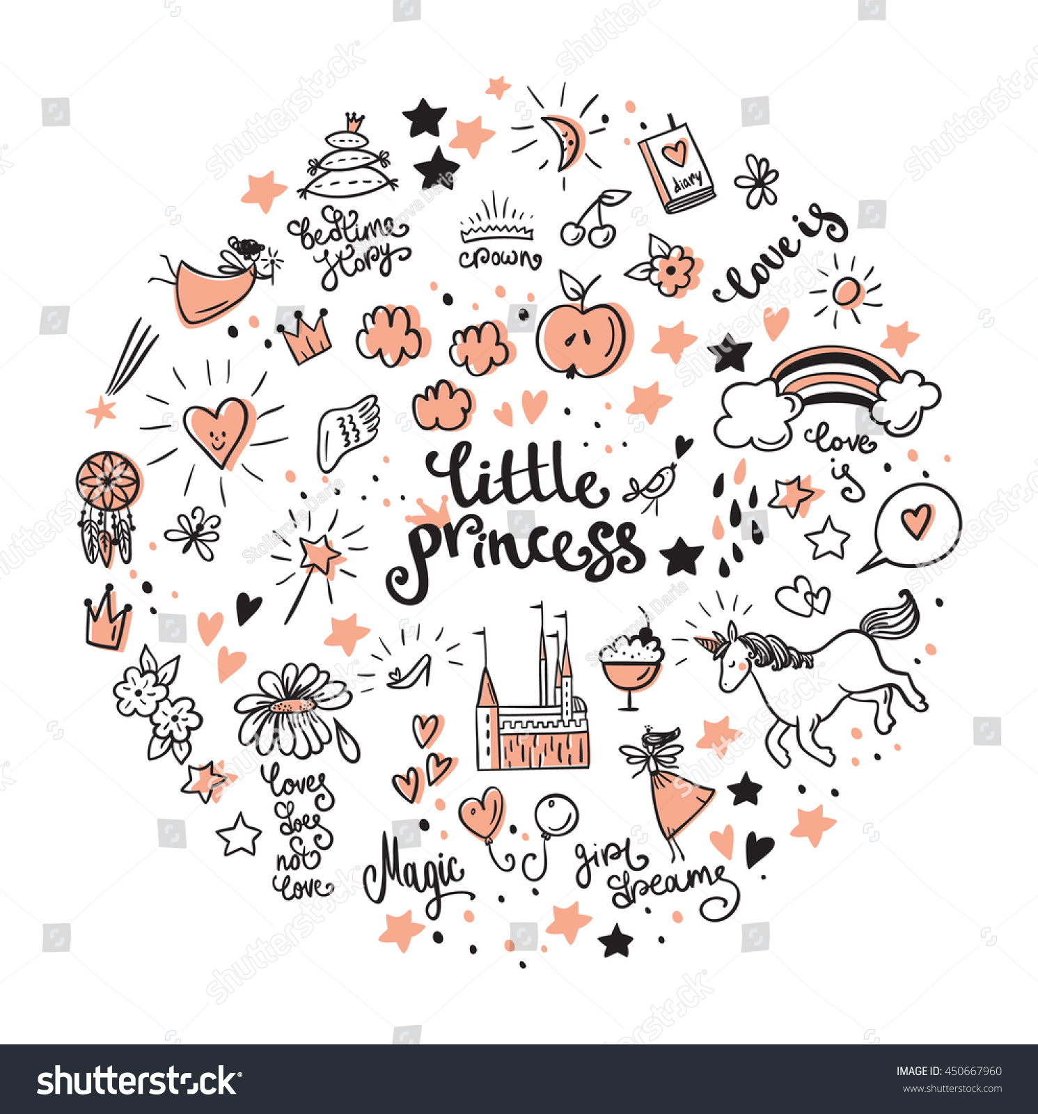 Doodle princess and fantasy icon