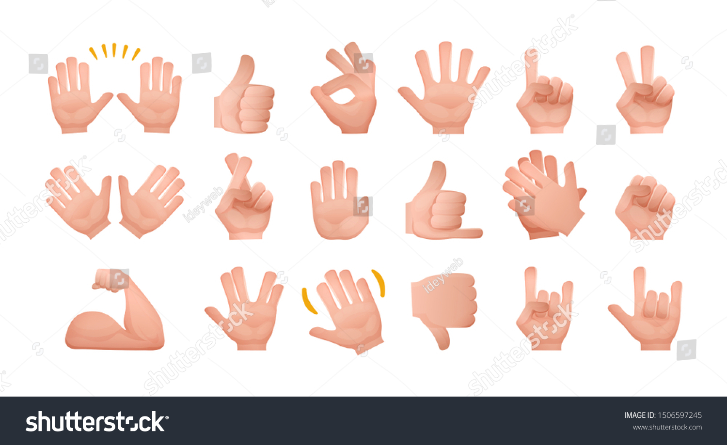 Stock vektor „Big Set Gestures Human Hands Emoji“ (bez autorských