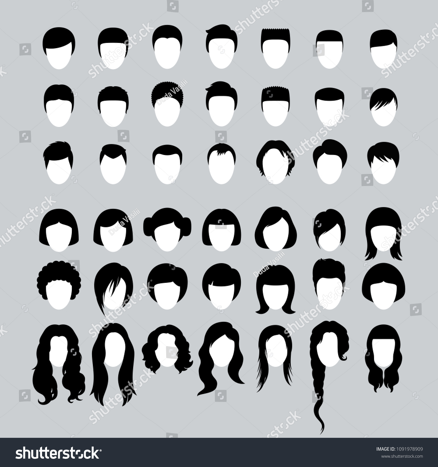 Big Set Male Female Haircuts Hairstyles Stock Vector Royalty Free 1091978909 4052
