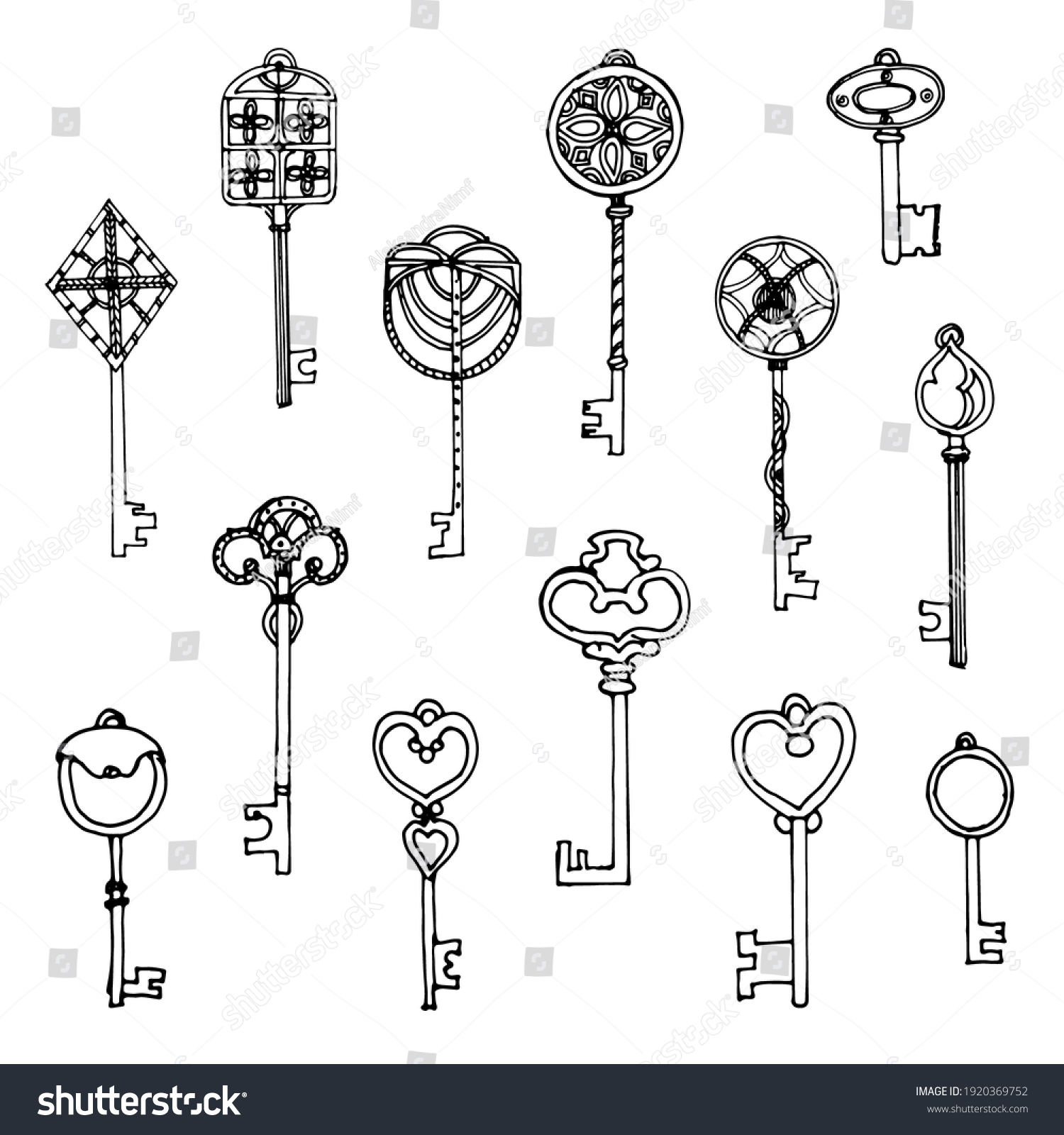 Big Set Retro Sketch Keys Vintage Stock Vector (Royalty Free ...