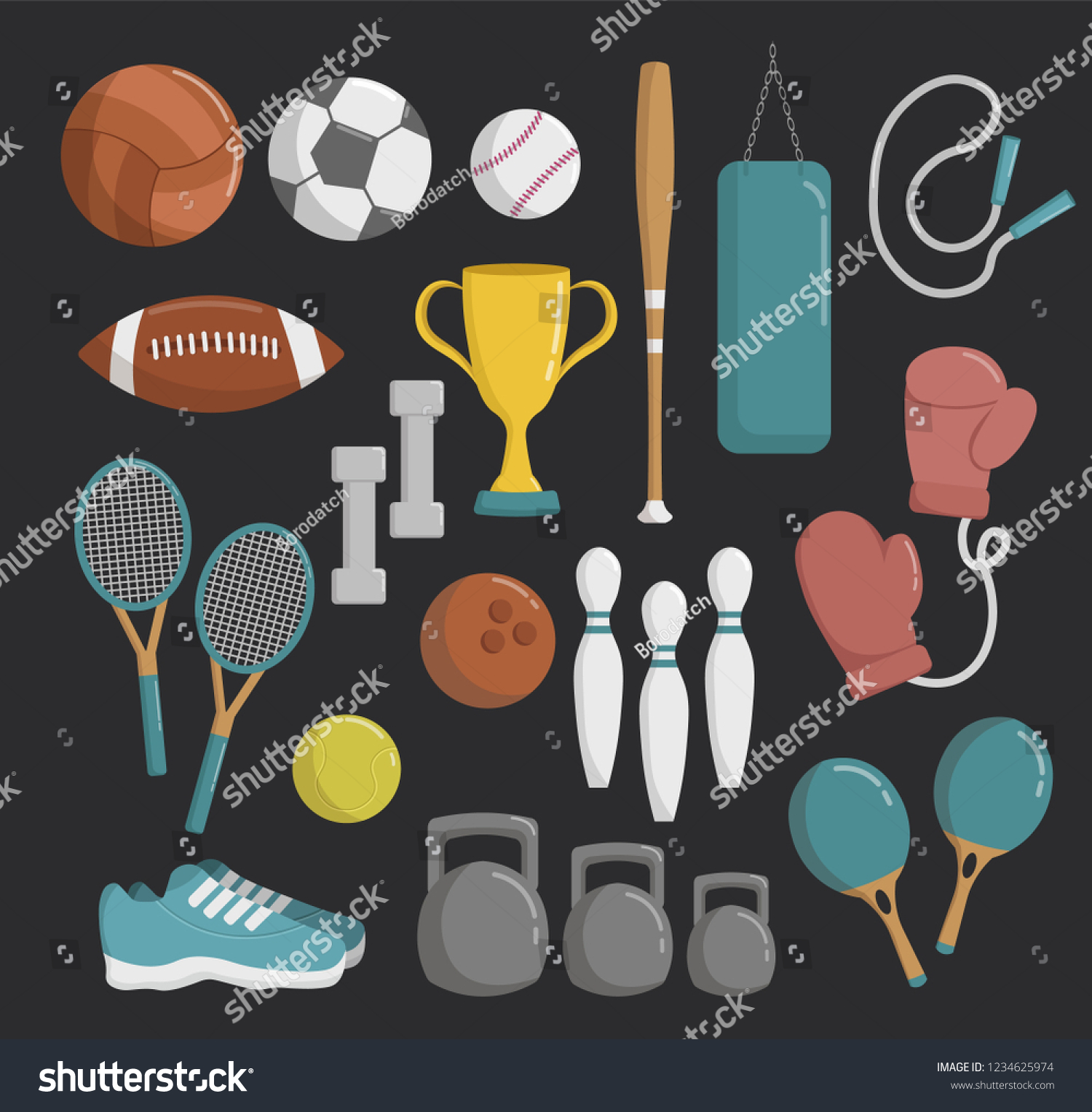 Big Set Sport Tools Elements Cartoon Stock Vector (Royalty Free ...