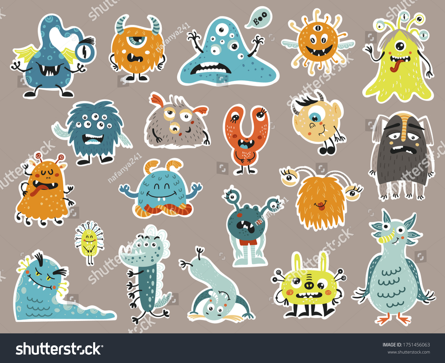 Big Set Stikers Cute Monsters Isolated Stock Vector (Royalty Free ...