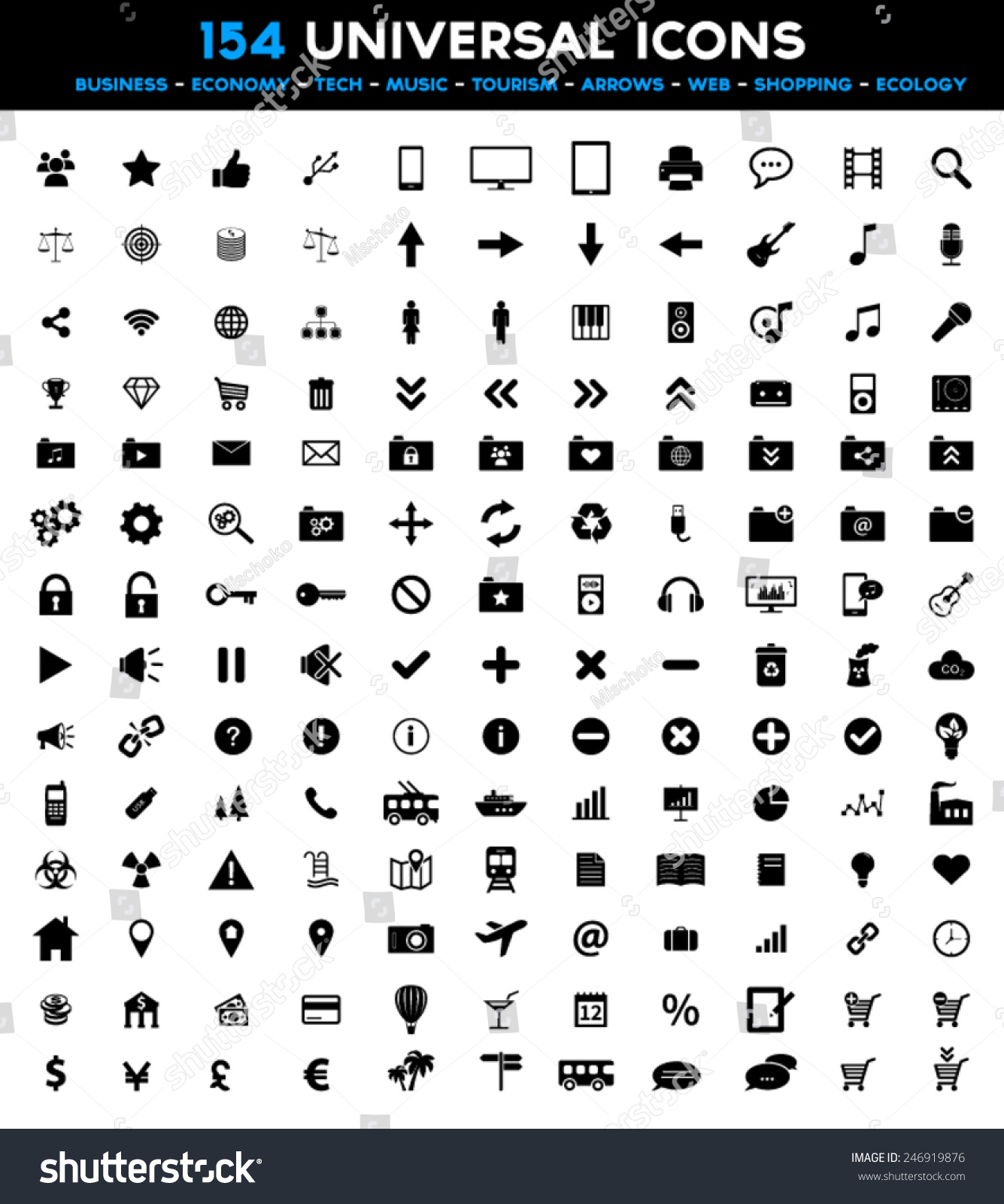 Big Set Of Universal Black Flat Icons - Tourism, Music, Media, Business ...