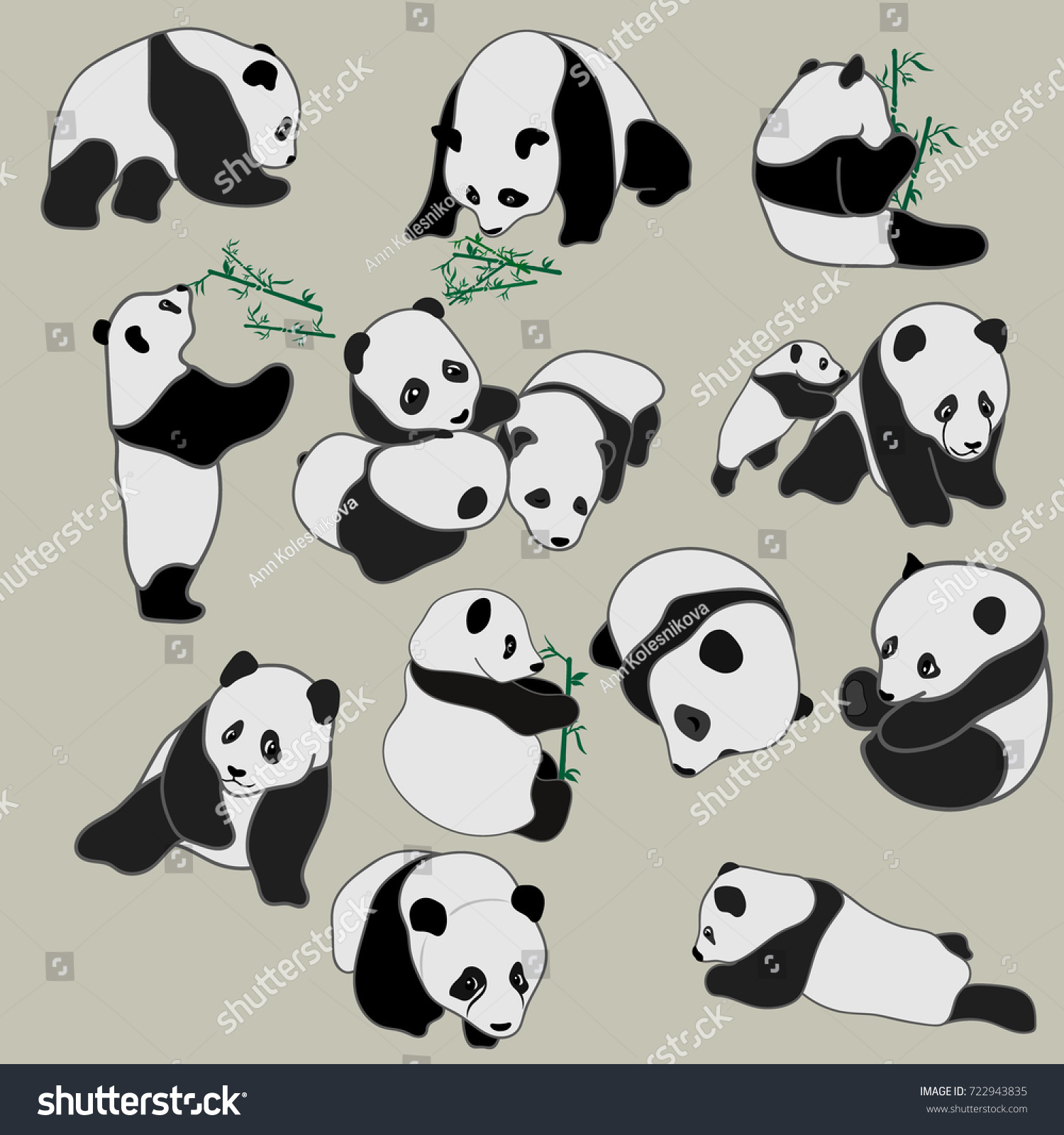 Big Set Vector Panda Silhouettes Isolated Stock Vector Royalty Free