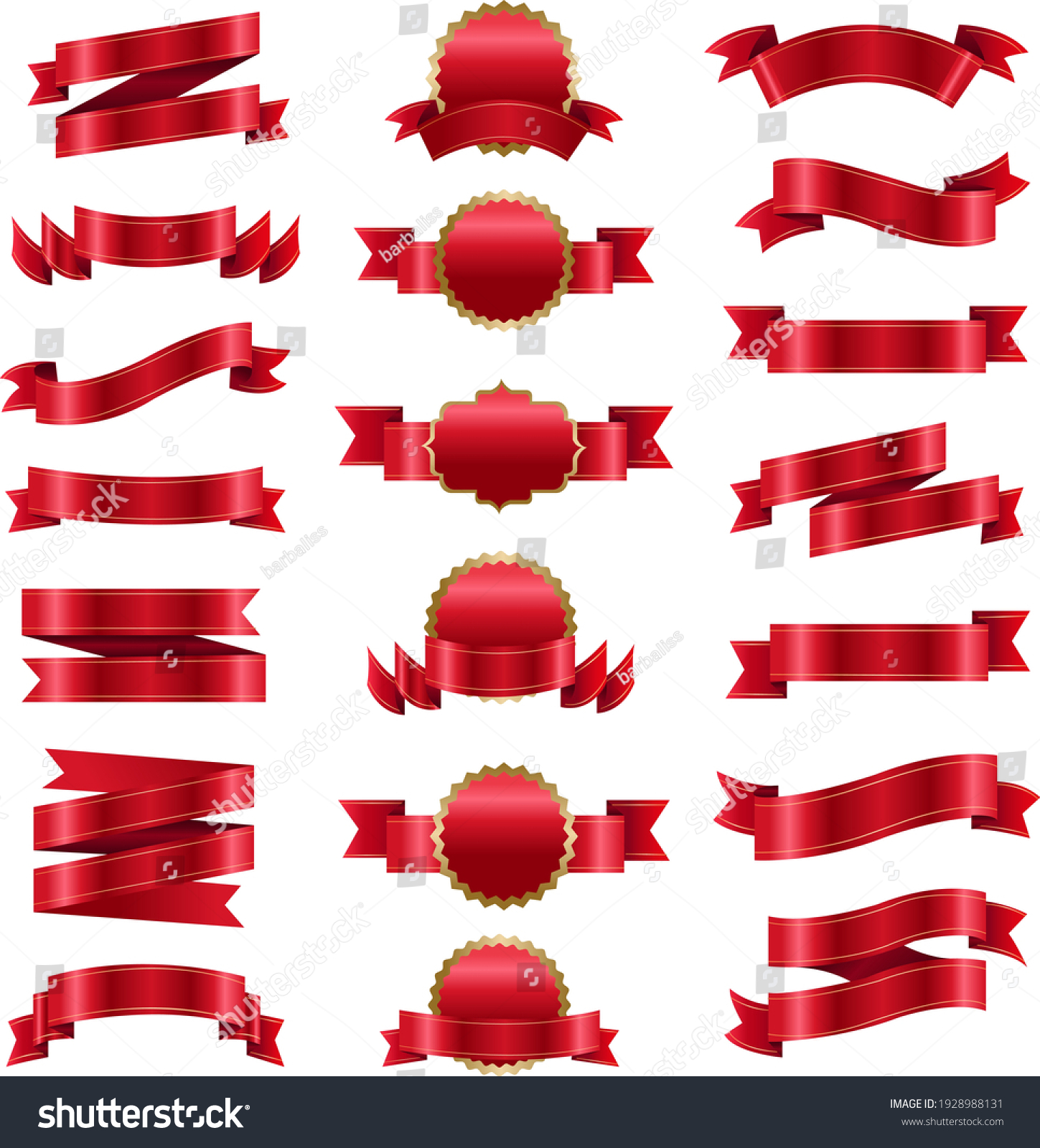 Big Set Red Ribbon Isolated White Stock Vector (royalty Free 