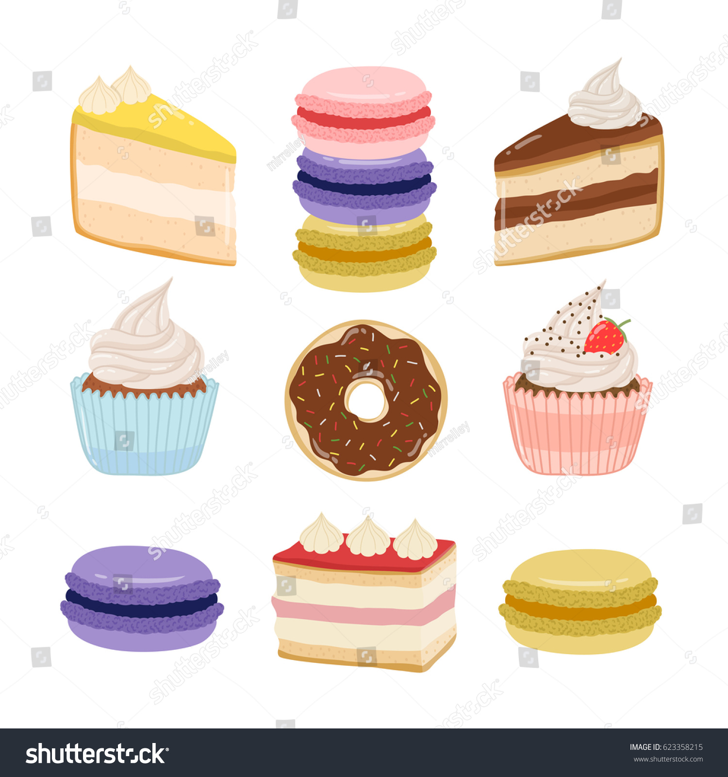 Big Set Cute Cartoon Sweets Stock Vector Royalty Free