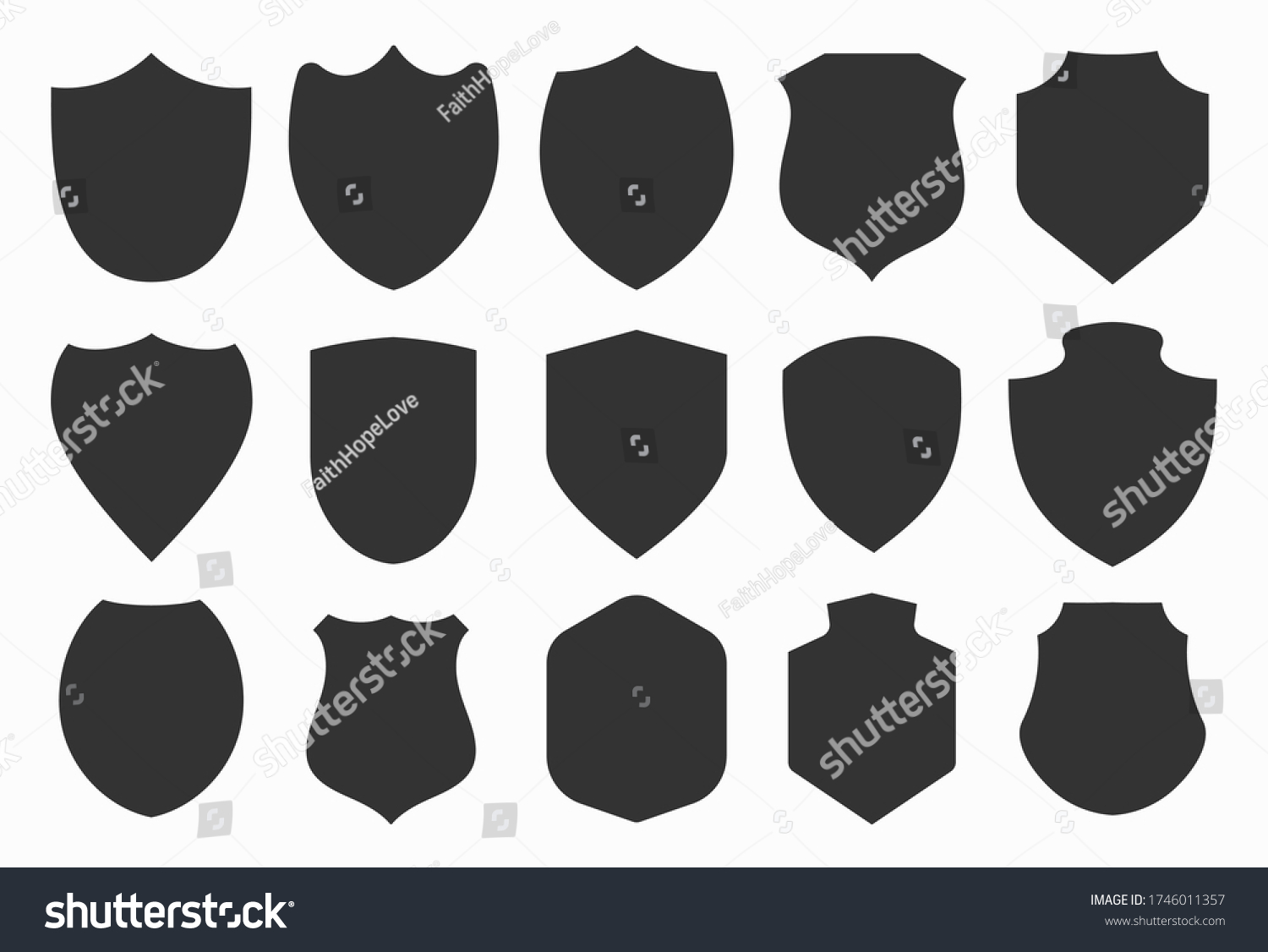 Big Shields Collection Black Silhouette Shield Stock Vector (Royalty ...