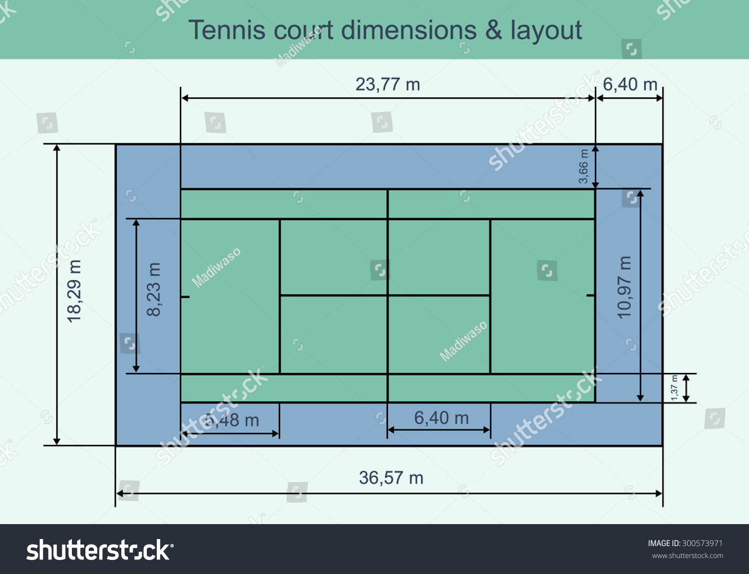 Big Tennis Court Dimensions Layout Vector Stock Vector Royalty Free