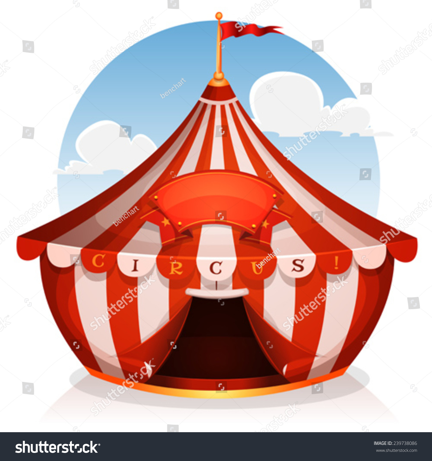 Big Top Circus With Banner/ Illustration Of Cartoon White And Red Big ...