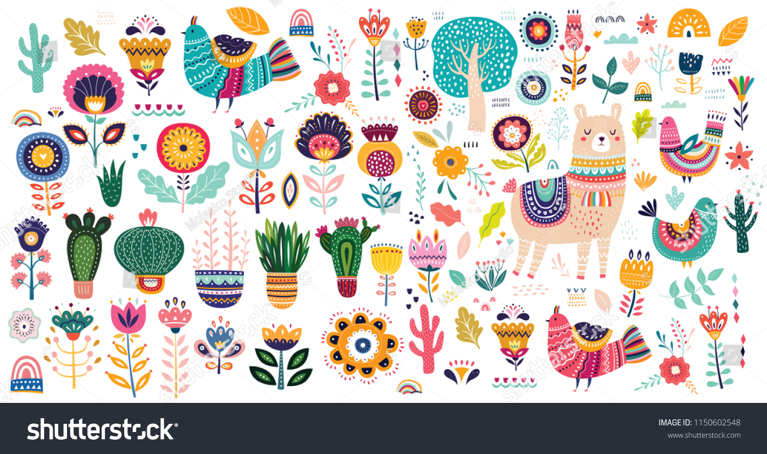 Big Vector Collection Cute Llama Cacti Stock Vector (Royalty Free ...