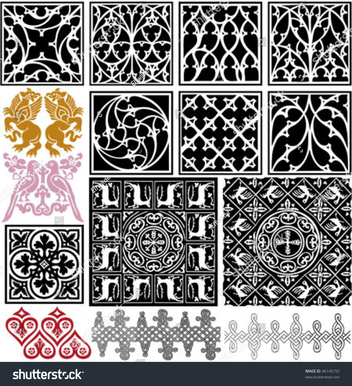 Big Vector Pack Of Authentic Medieval European Patterns - 46145155 ...