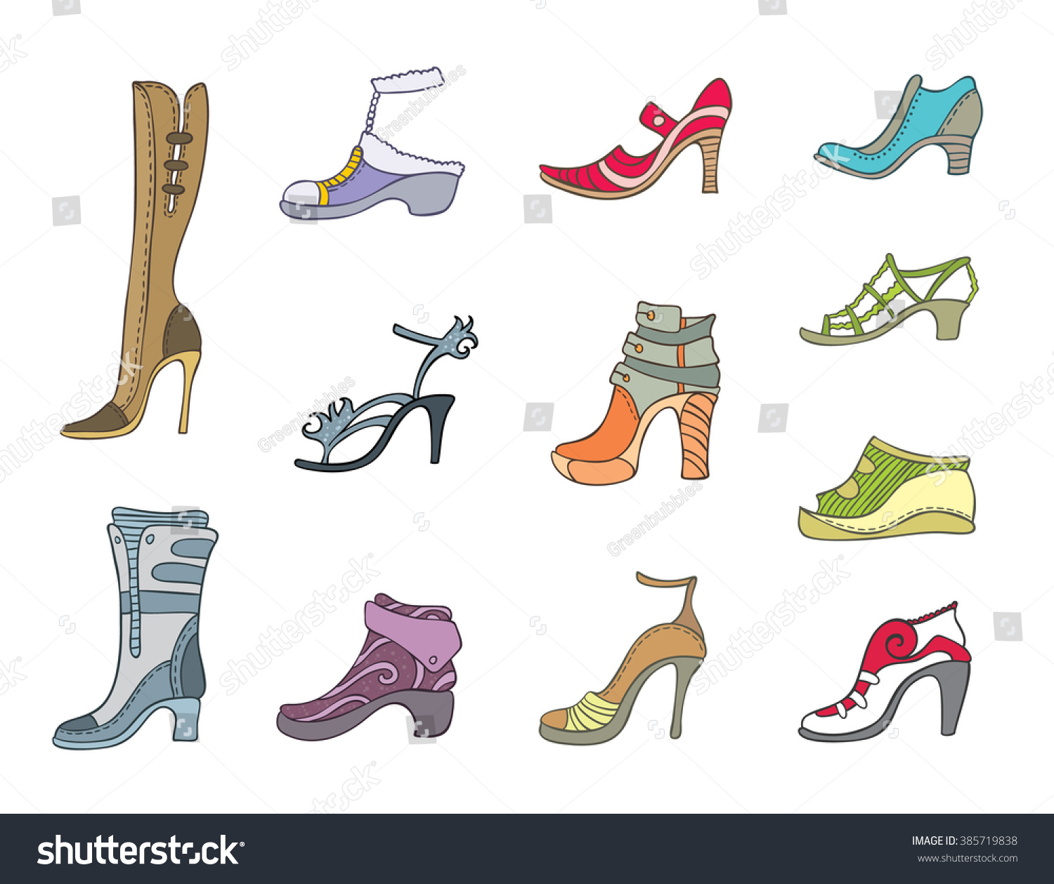 Big Vector Set Different Types Shoes Stock Vector (Royalty Free) 385719838