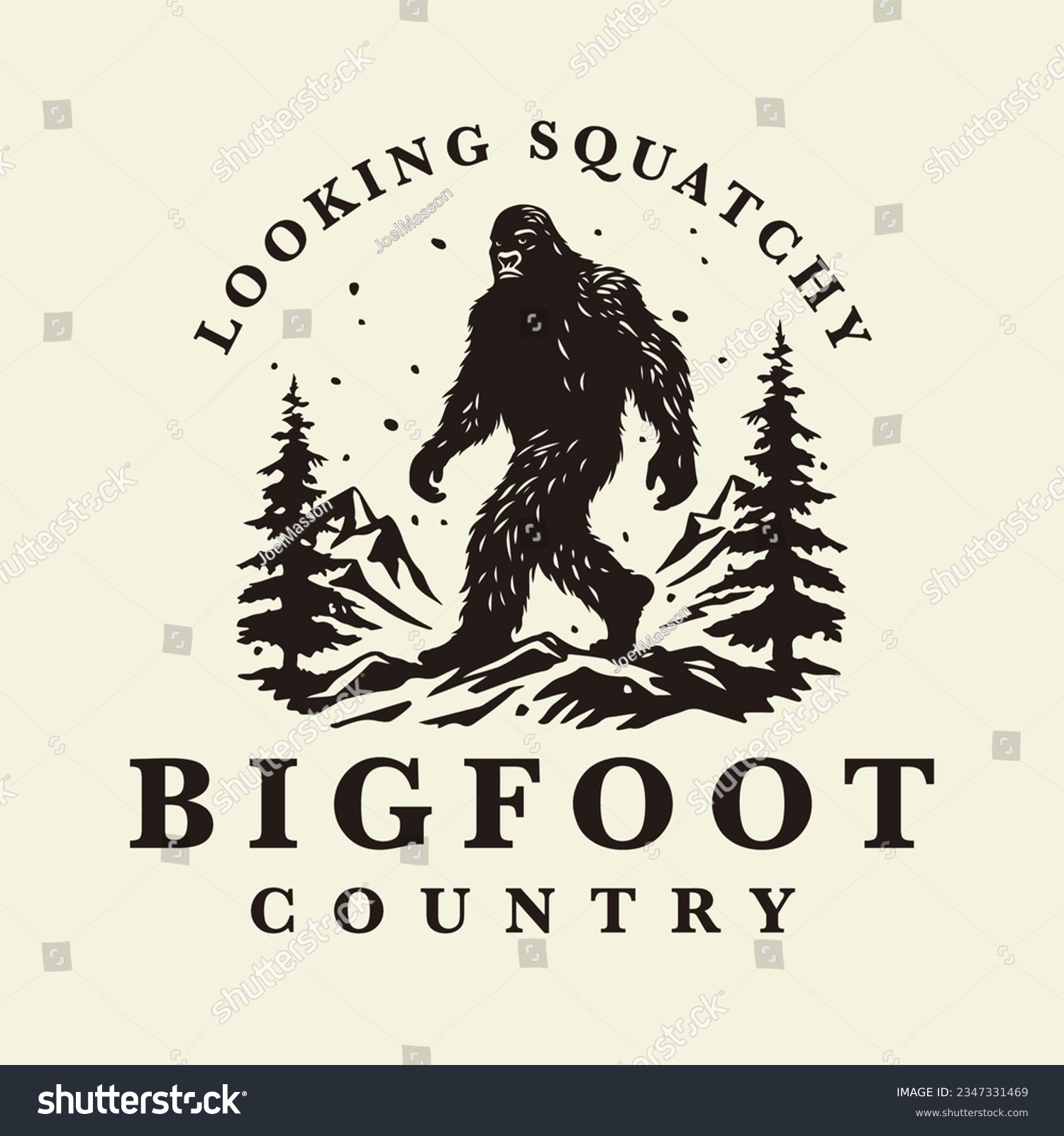 SVG of Bigfoot country logo design. Sasquatch brand icon. Yeti symbol. Looking squatchy emblem. Mythical cryptid creature vector illustration. svg